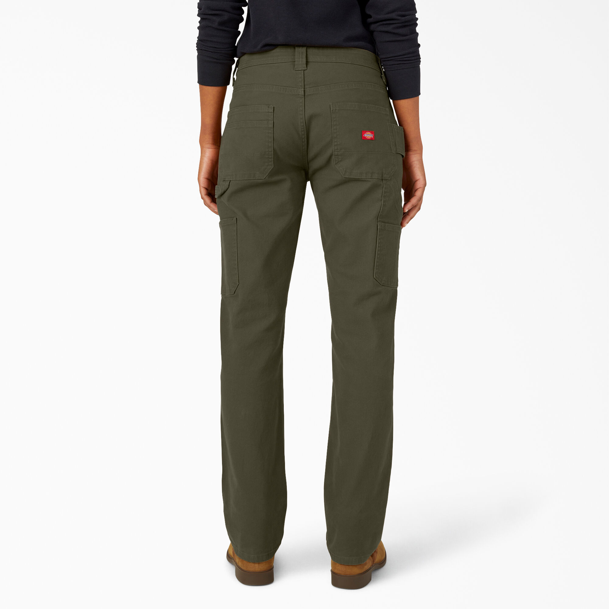 Women's FLEX Relaxed Straight Fit Duck Carpenter Pants, Rinsed Moss Green