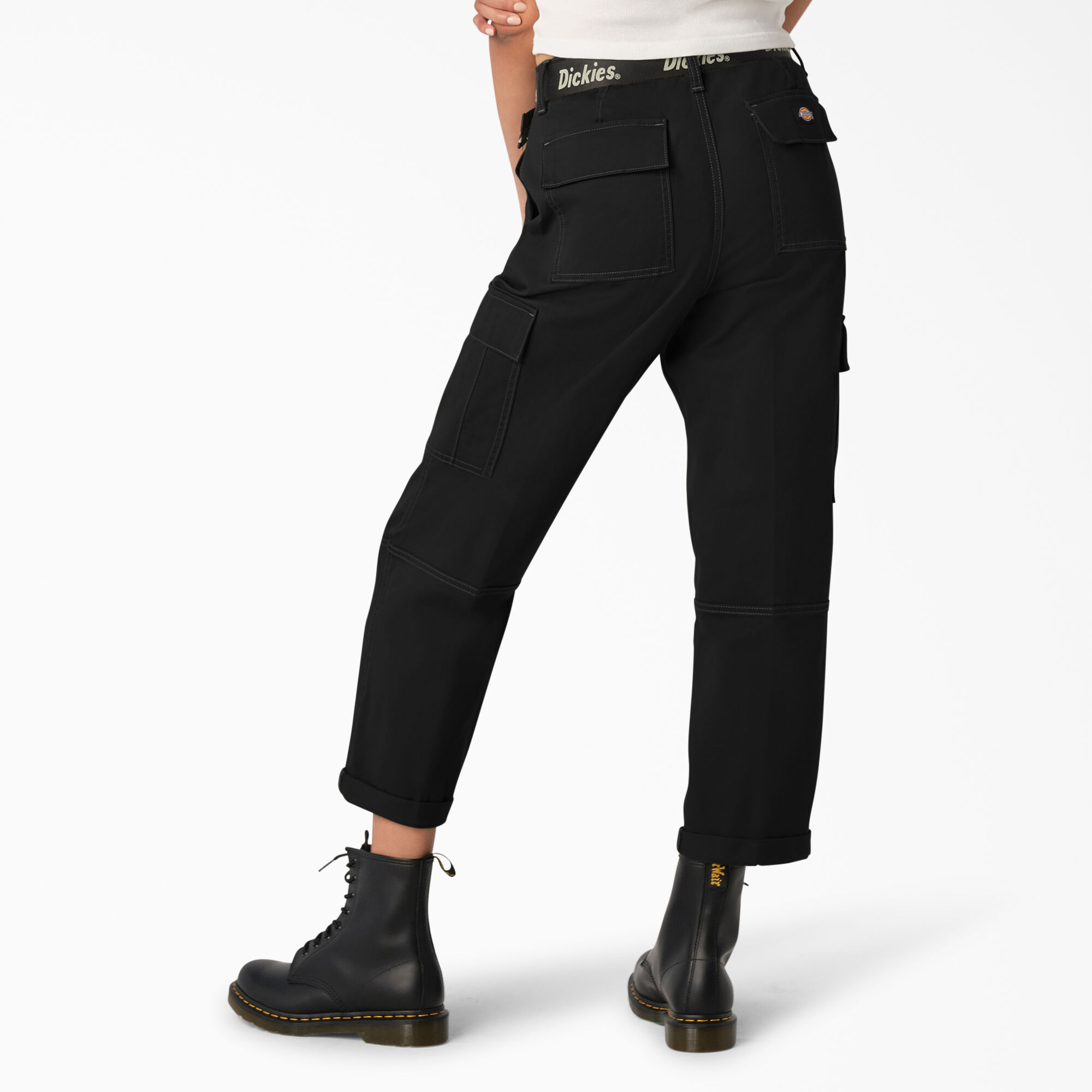 Women's Relaxed Fit Contrast Stitch Cropped Cargo Pants