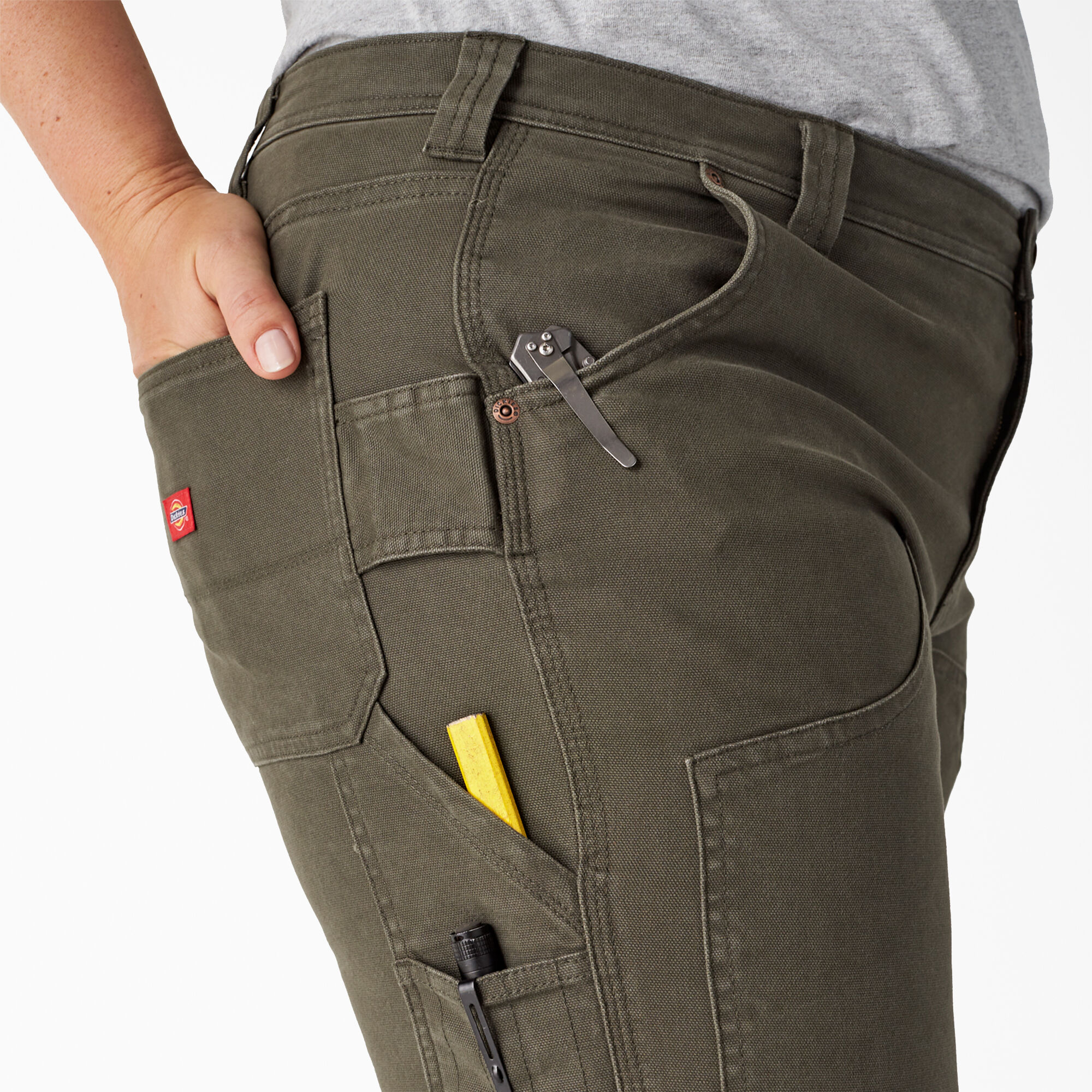 Women's Plus FLEX Relaxed Fit Duck Carpenter Pants, Rinsed Moss Green