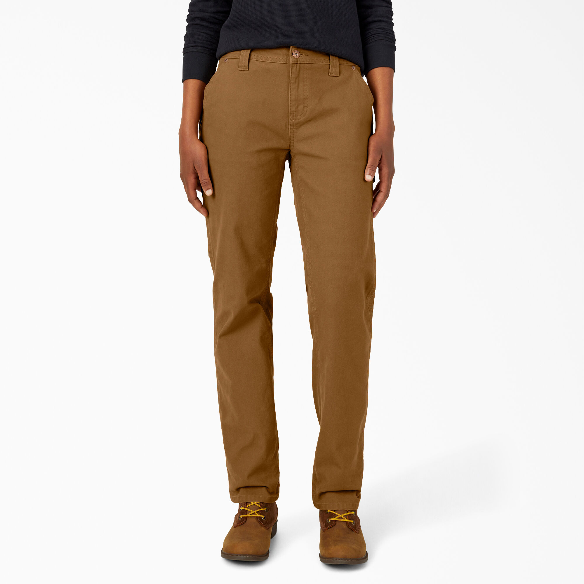 Women's FLEX Relaxed Straight Fit Duck Carpenter Pants, Rinsed Brown Duck