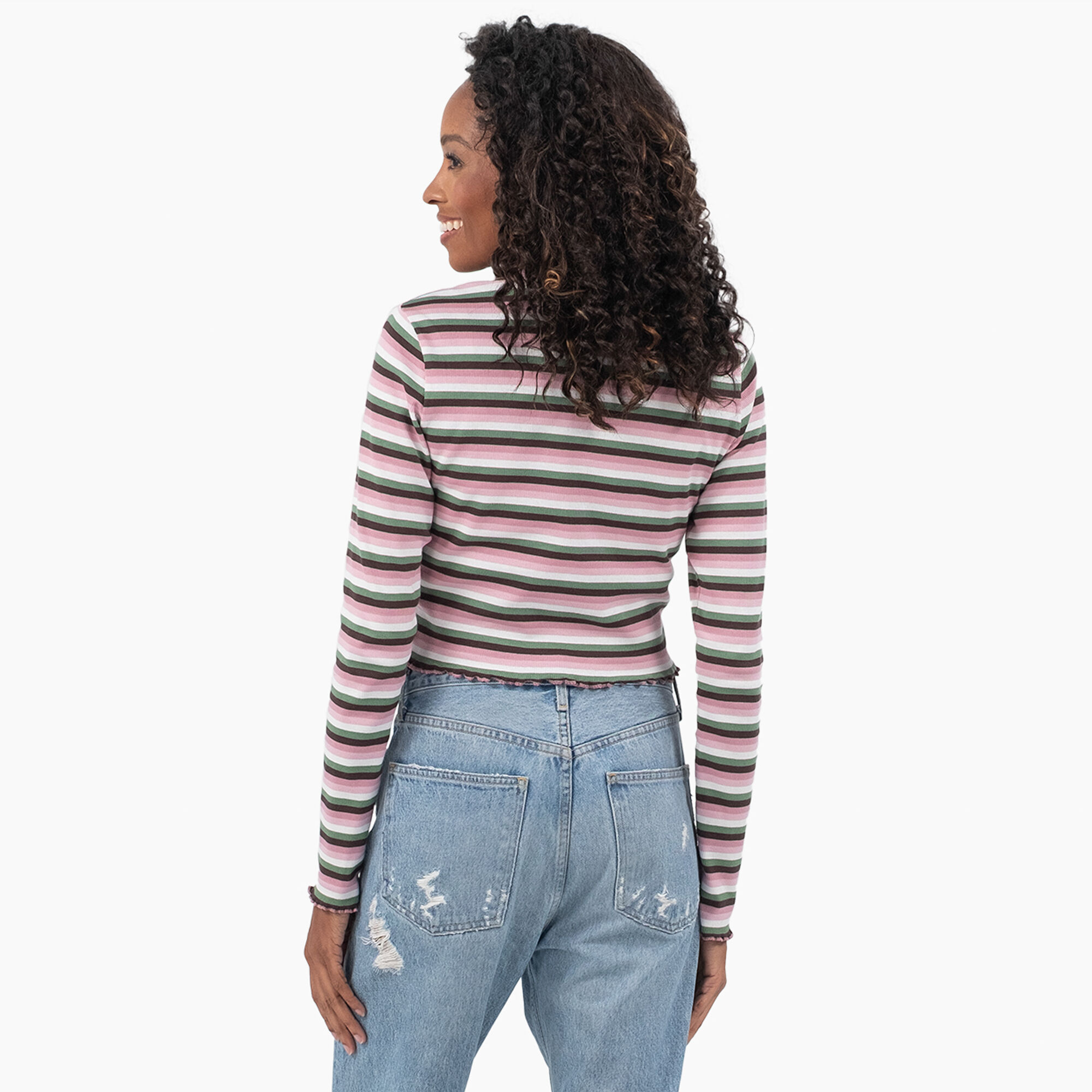 Women's Striped Long Sleeve Cropped T-Shirt