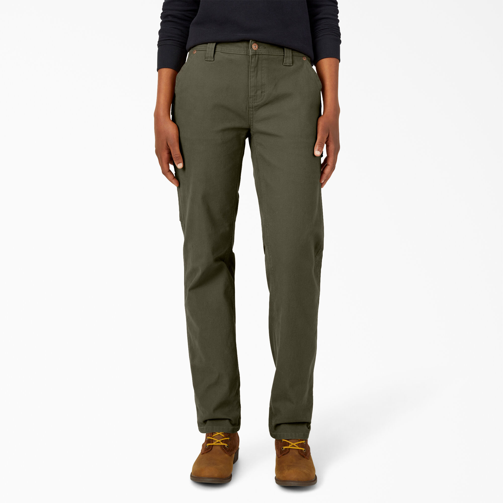 Women's FLEX Relaxed Straight Fit Duck Carpenter Pants, Rinsed Moss Green