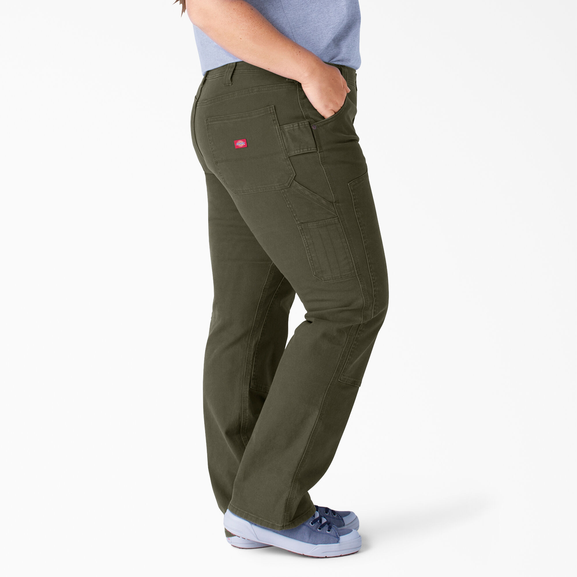 Women's Plus FLEX Relaxed Fit Duck Carpenter Pants, Rinsed Moss Green