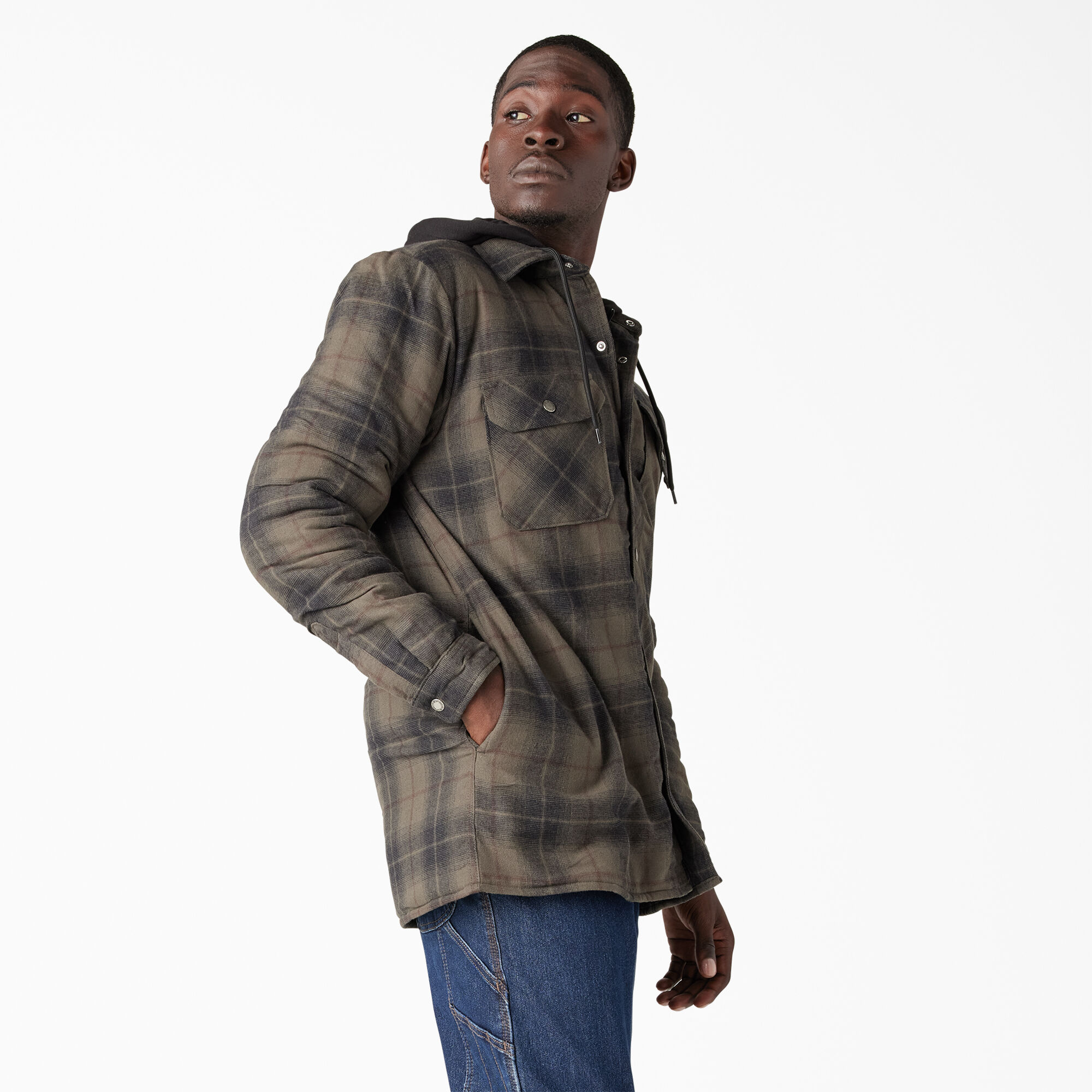 Water Repellent Flannel Hooded Shirt Jacket