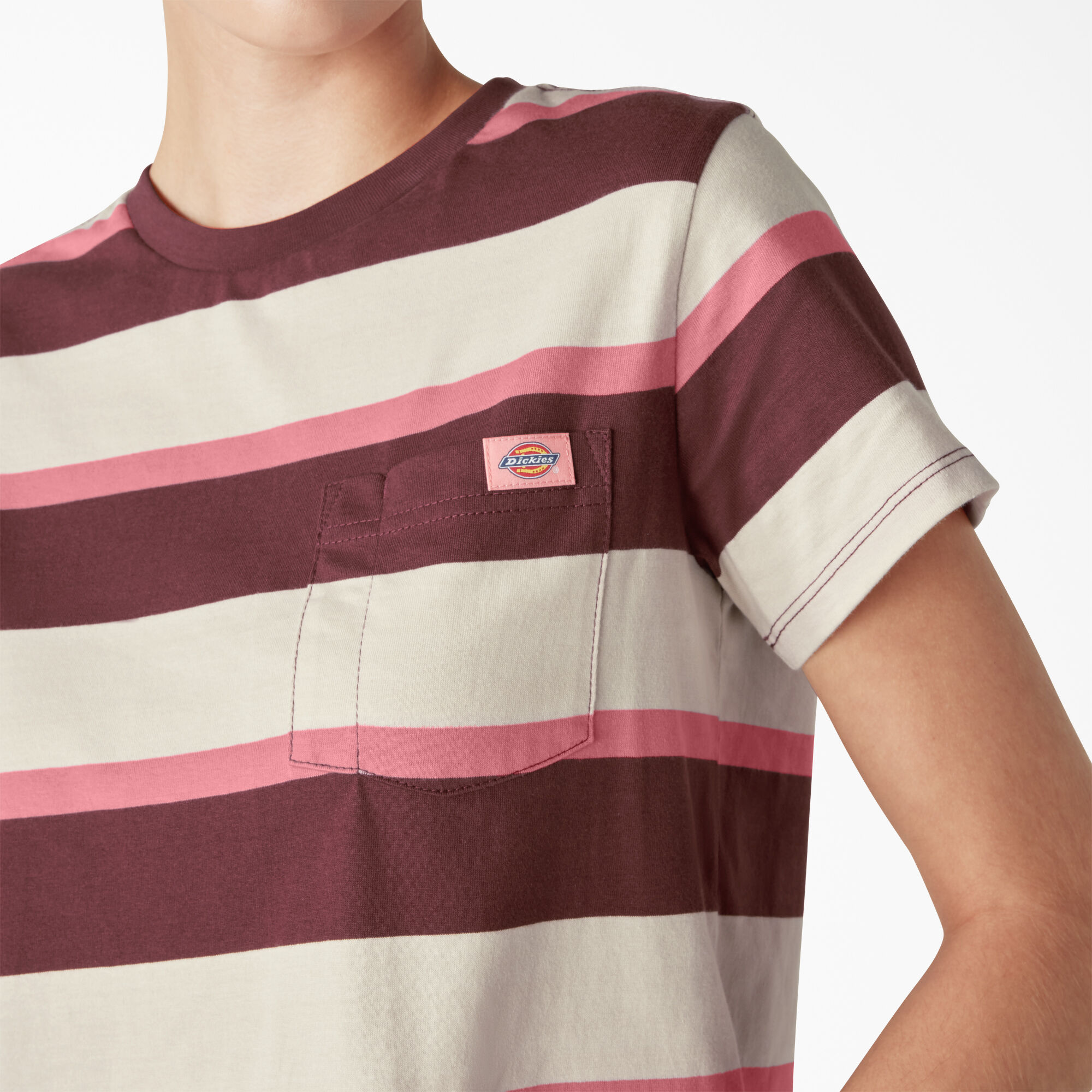 Women's Large Striped Cropped Pocket T-Shirt