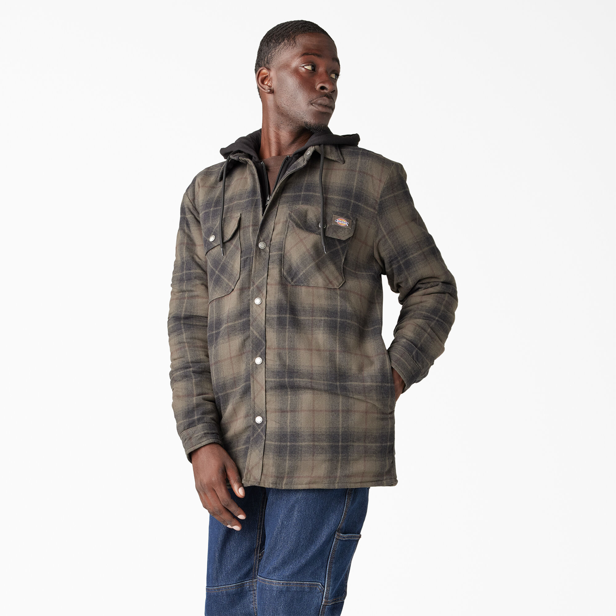 Water Repellent Flannel Hooded Shirt Jacket