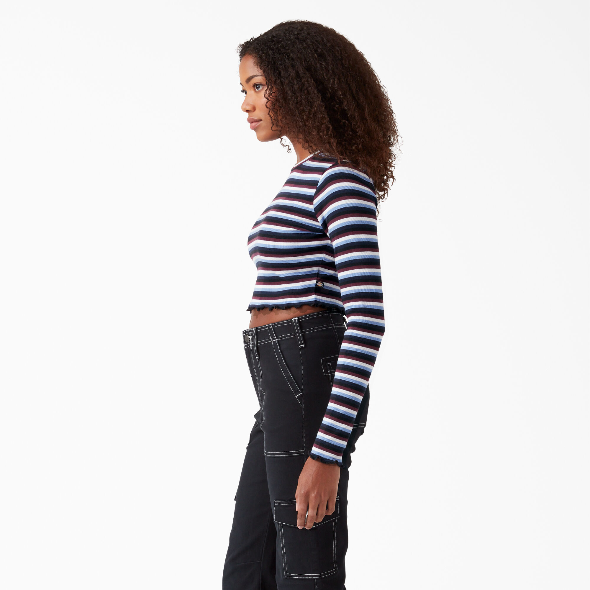 Women's Striped Long Sleeve Cropped T-Shirt