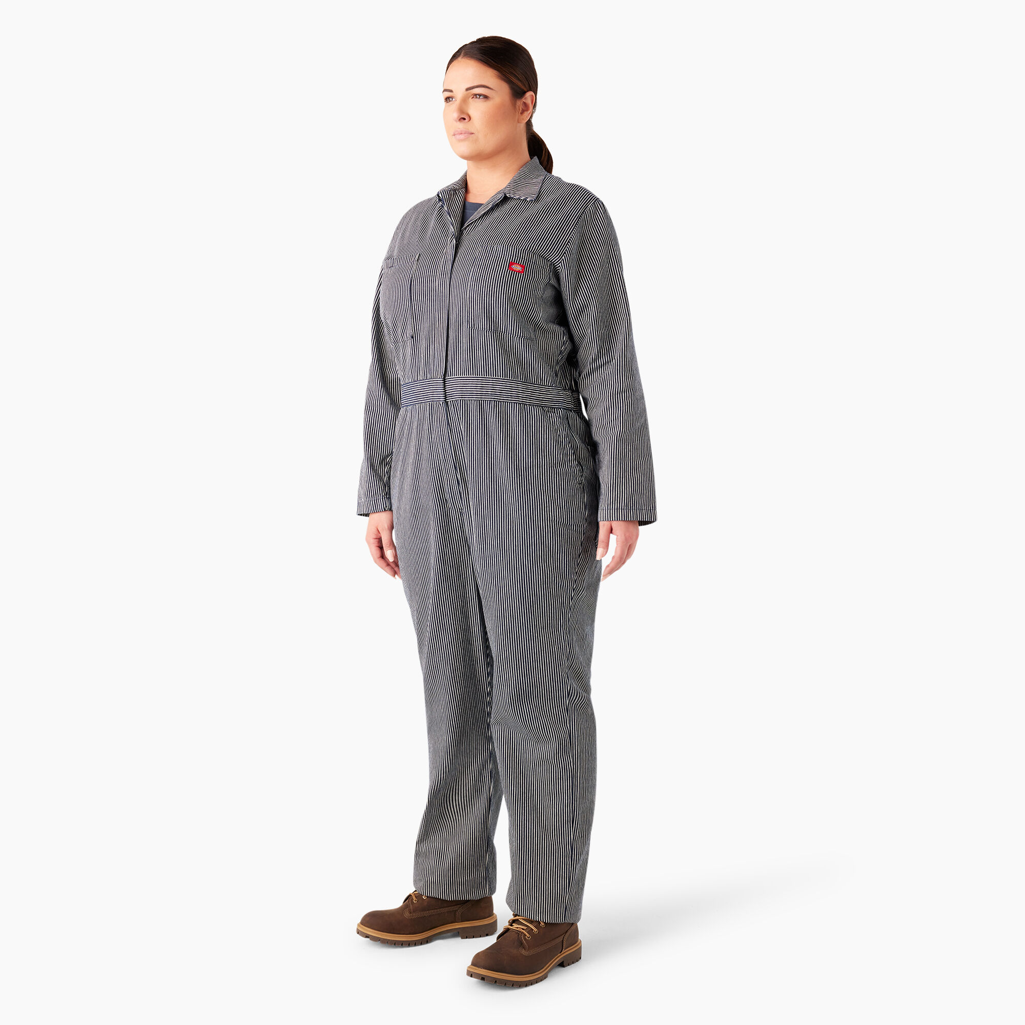 Women's Plus Relaxed Fit Long Sleeve Hickory Stripe Overalls