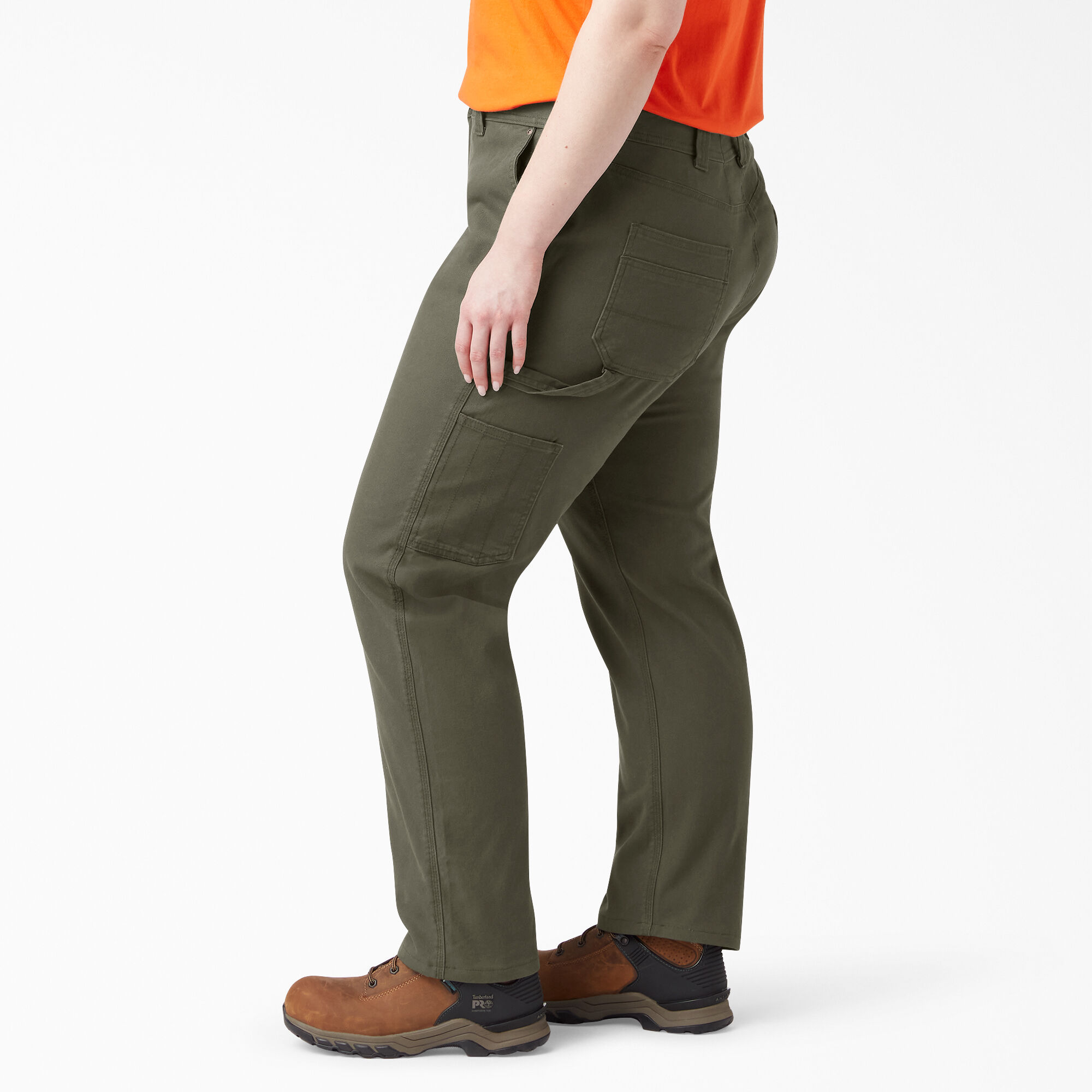 Women's Plus FLEX Relaxed Straight Fit Duck Carpenter Pants, Rinsed Moss Green