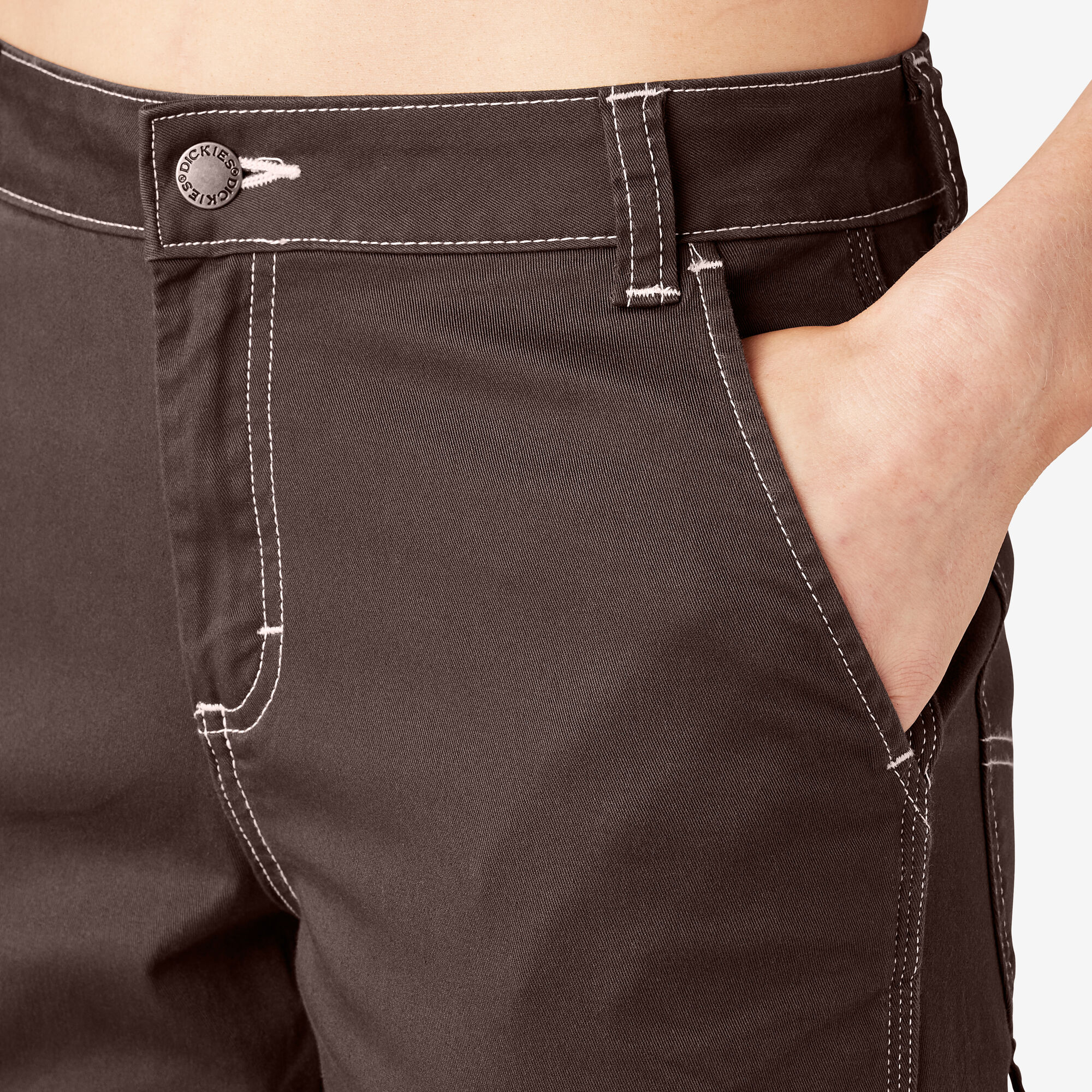 Women's Slim Straight Fit Roll Hem Carpenter Pants, Chocolate Brown