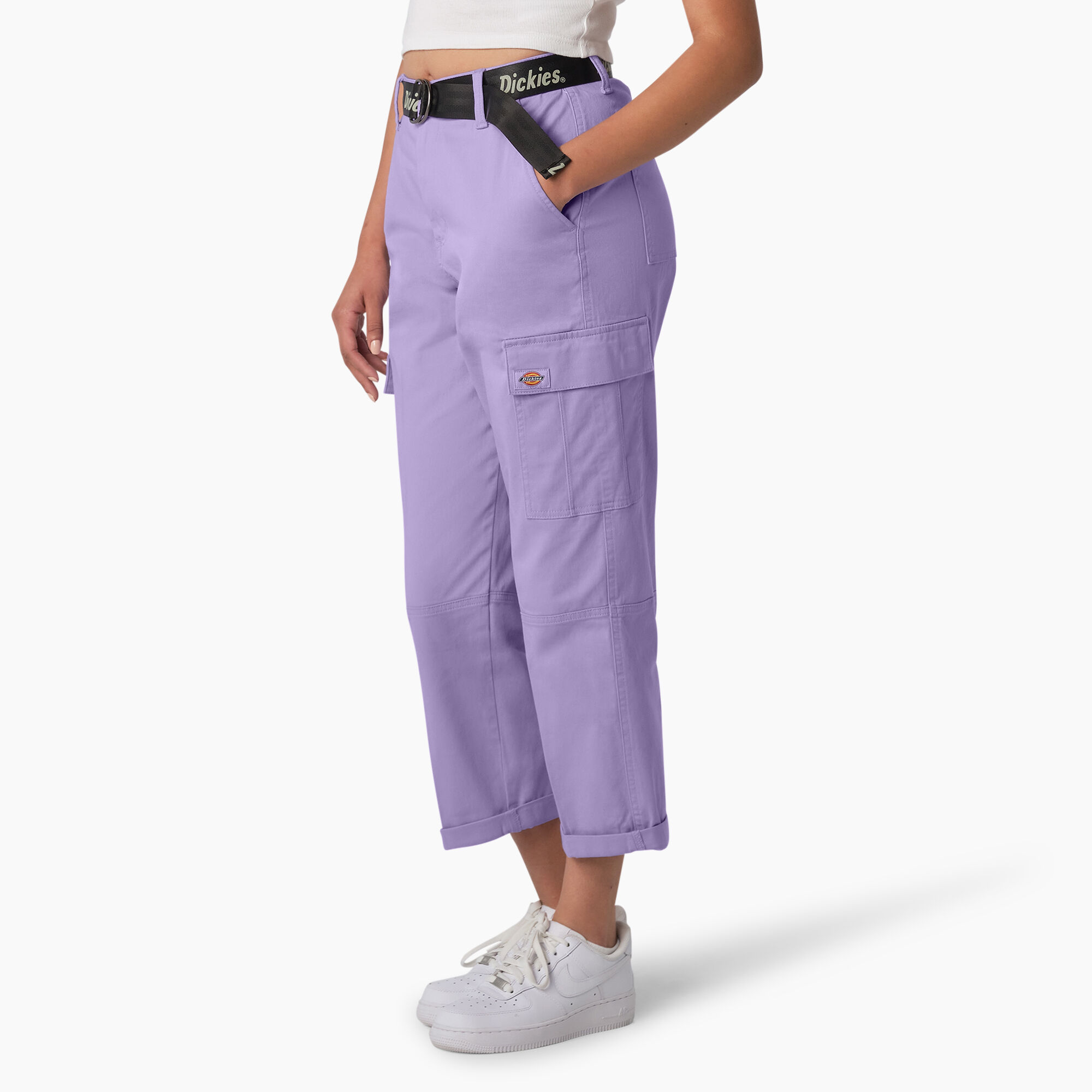Women's Relaxed Fit Contrast Stitch Cropped Cargo Pants