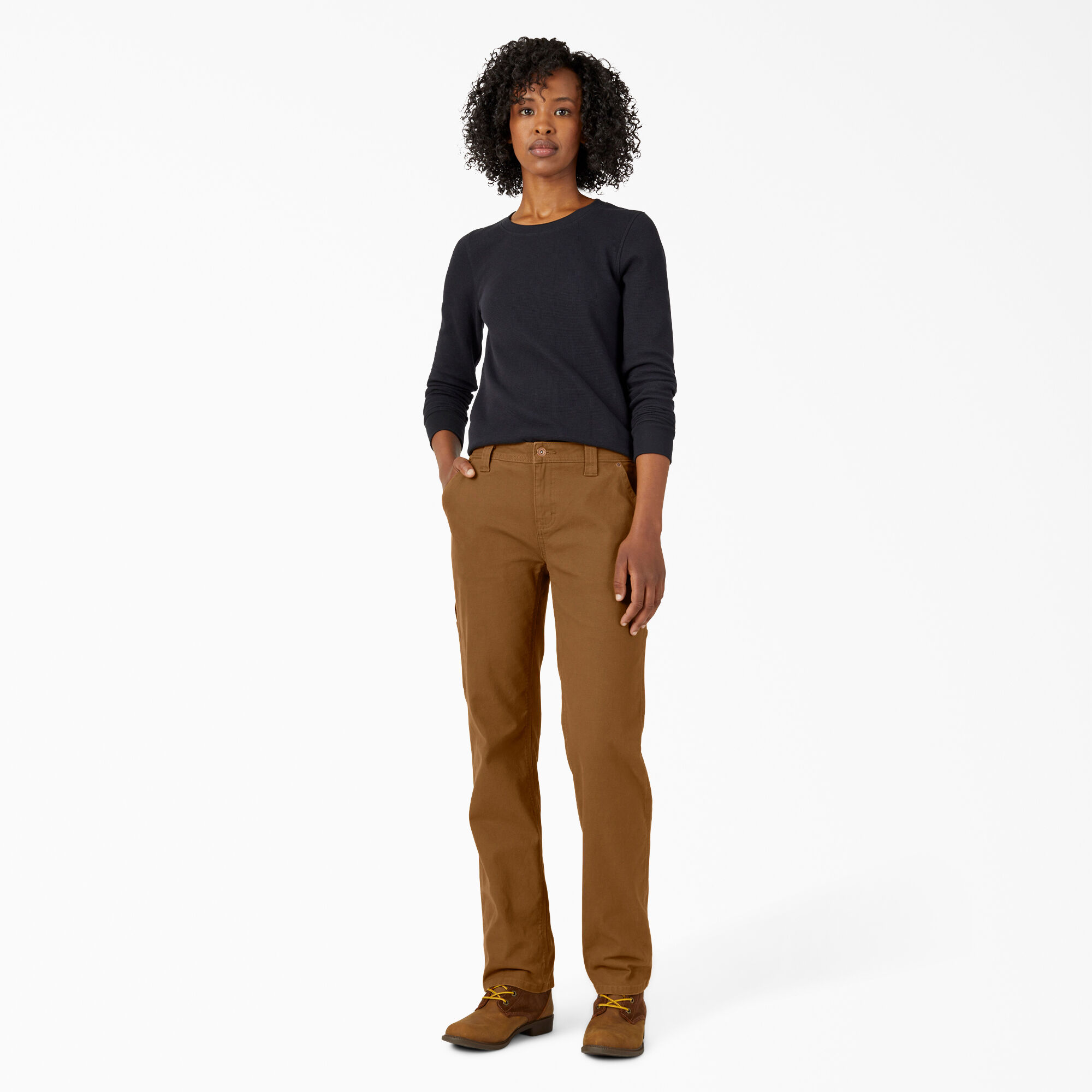 Women's FLEX Relaxed Straight Fit Duck Carpenter Pants, Rinsed Brown Duck