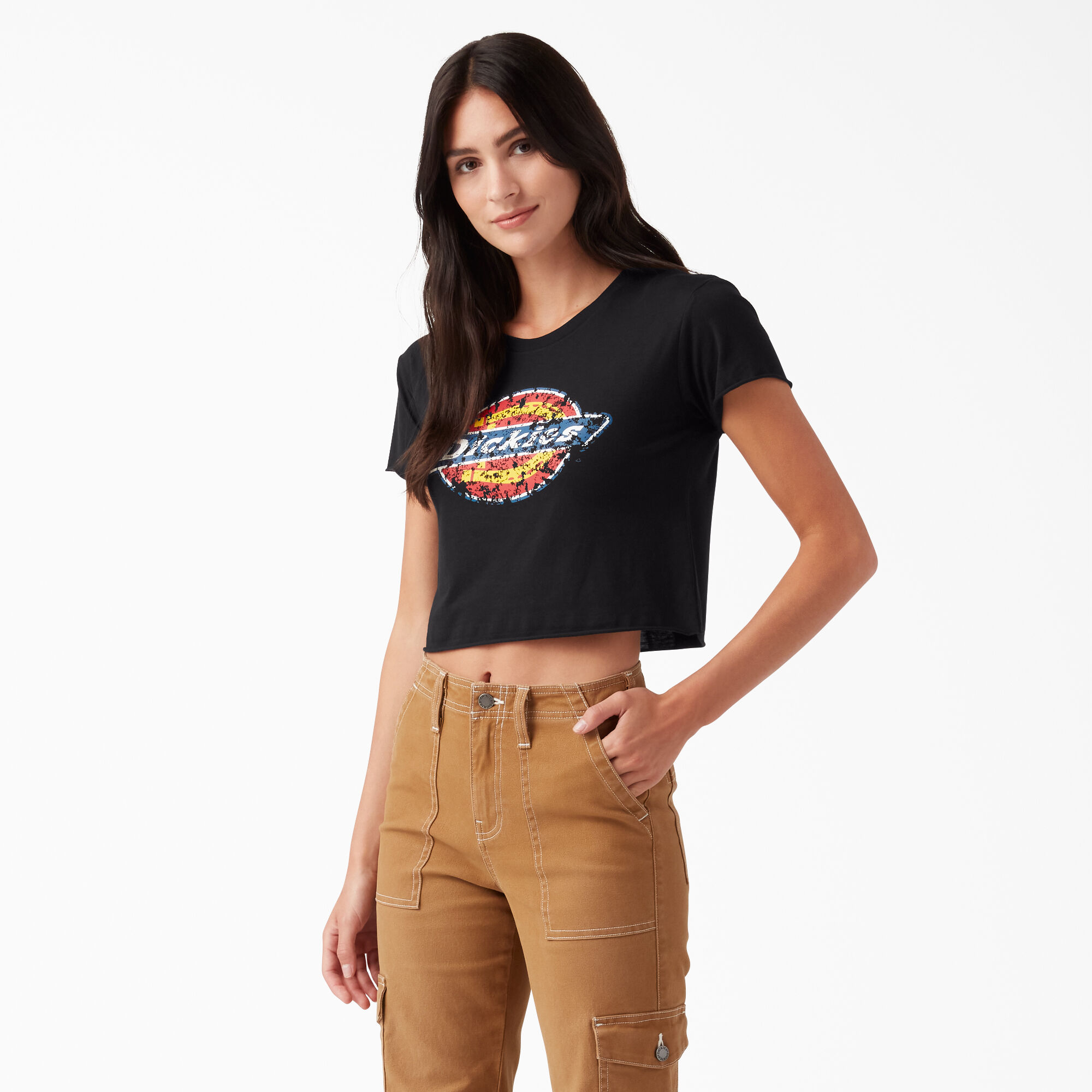 Women's Distressed Logo Cropped T-Shirt