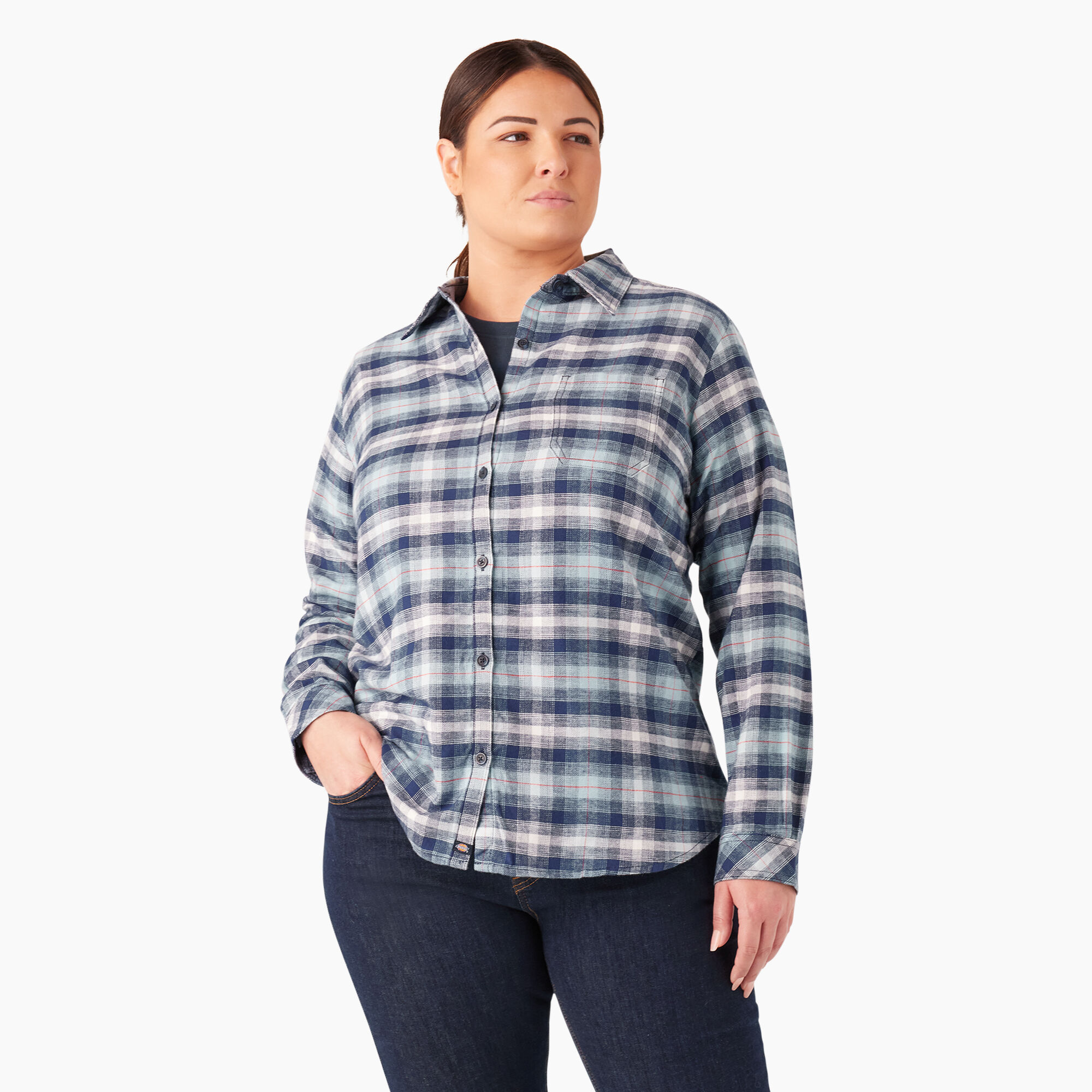 Women's Plus Long Sleeve Plaid Flannel Shirt