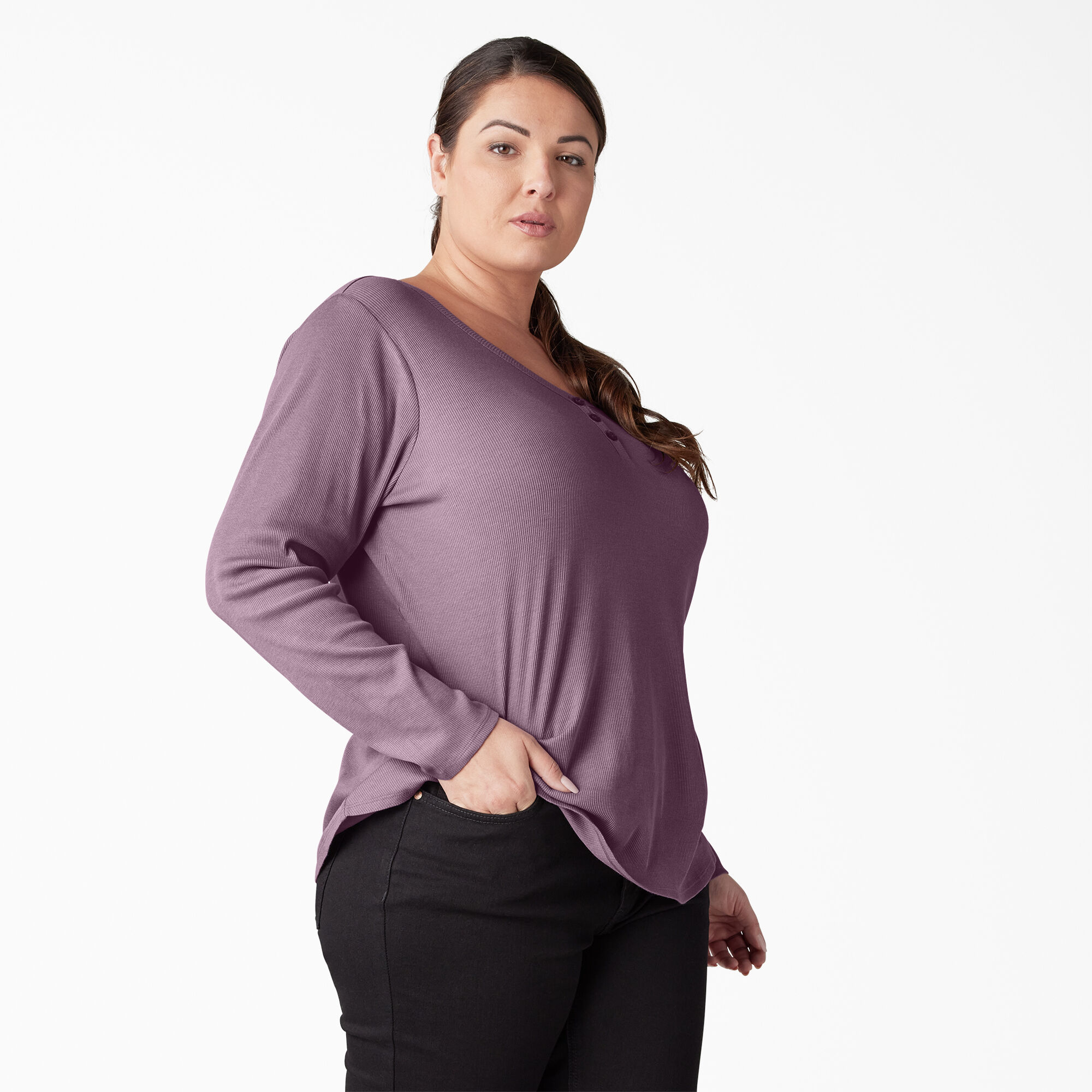 Women's Plus Henley Long Sleeve Shirt