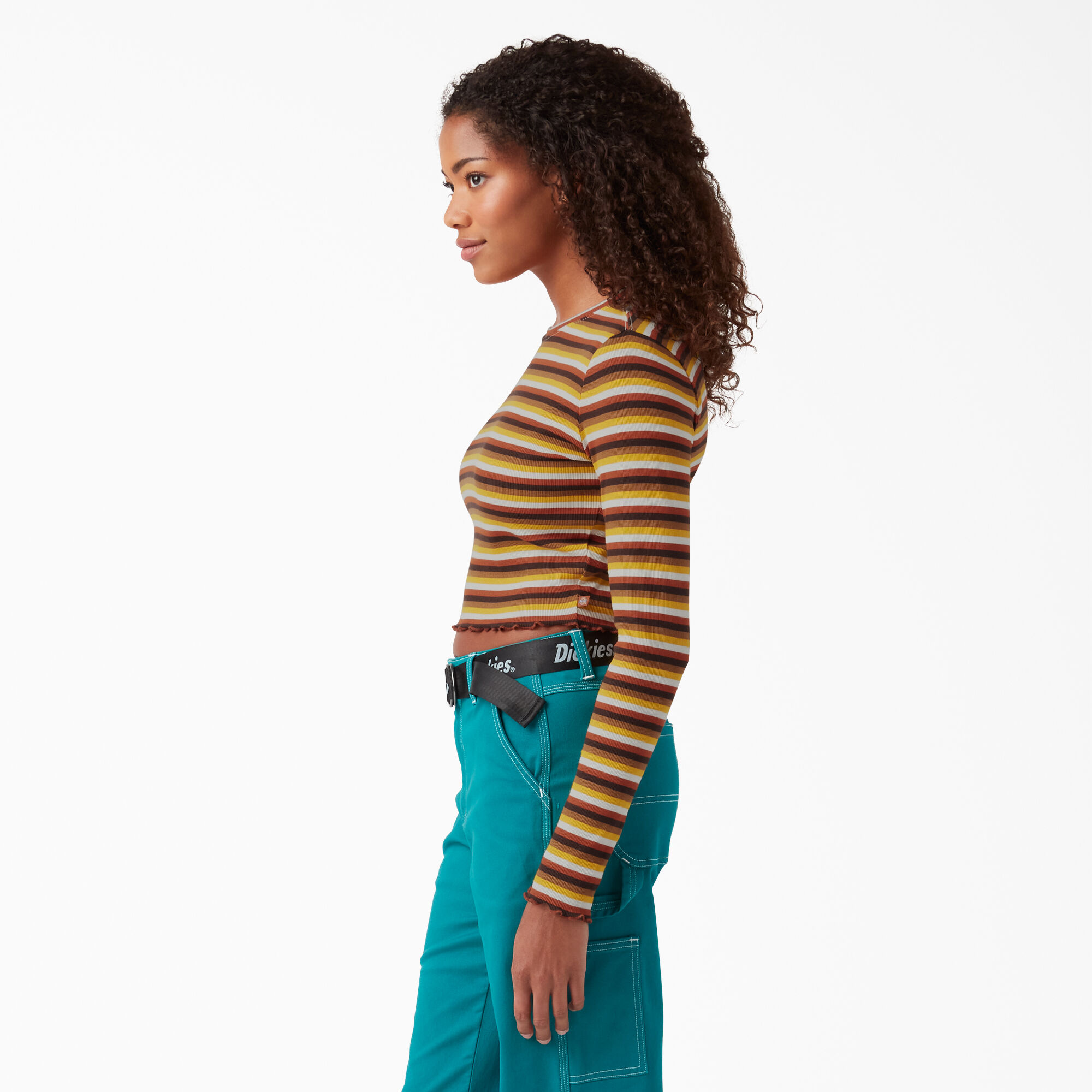 Women's Striped Long Sleeve Cropped T-Shirt