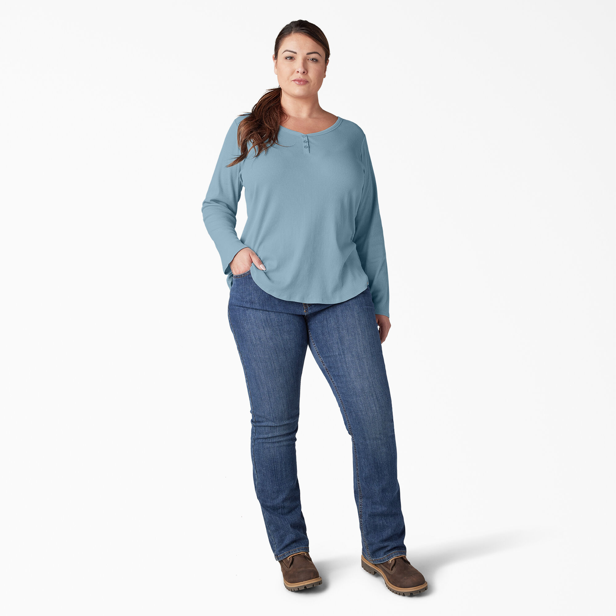 Women's Plus Henley Long Sleeve Shirt