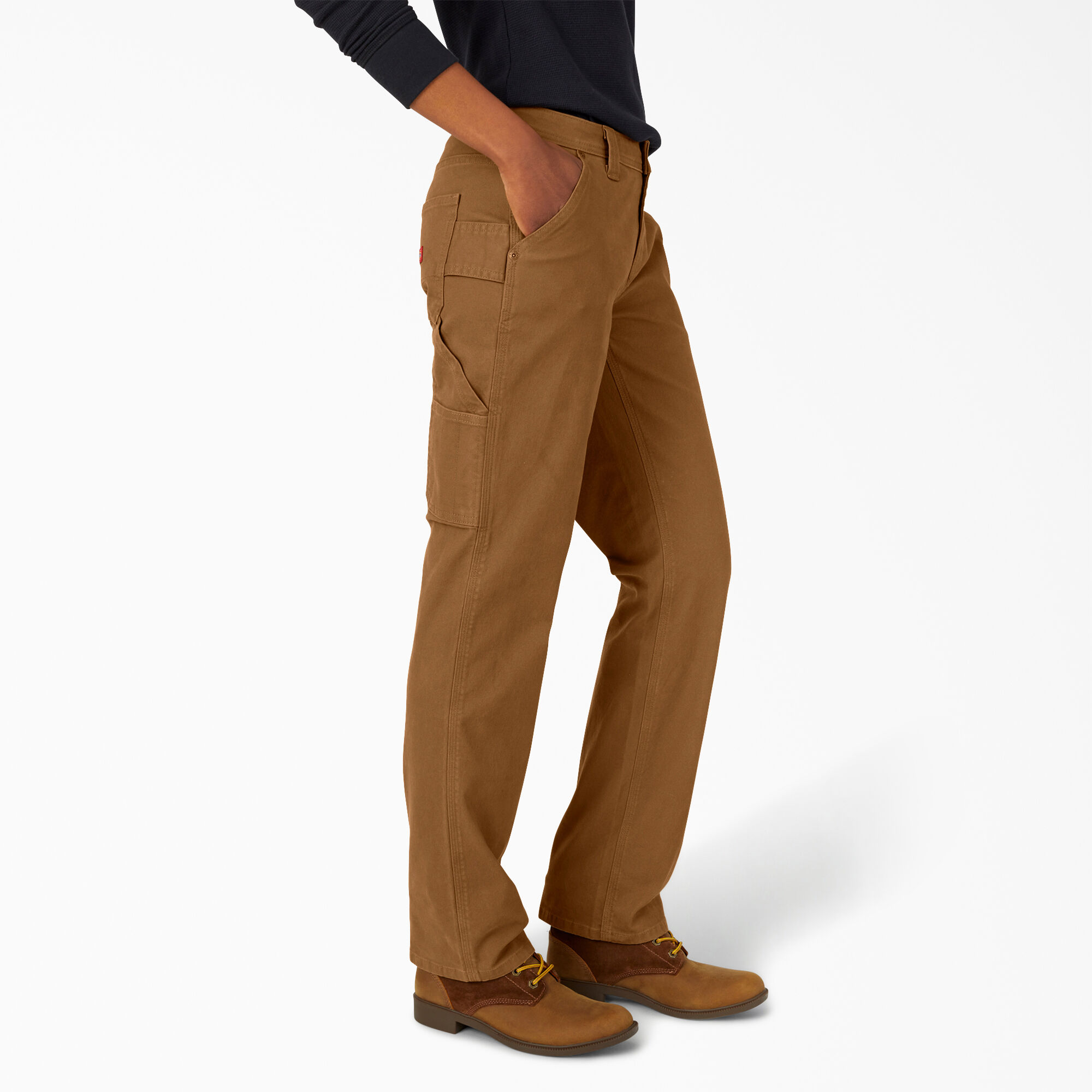 Women's FLEX Relaxed Straight Fit Duck Carpenter Pants, Rinsed Brown Duck