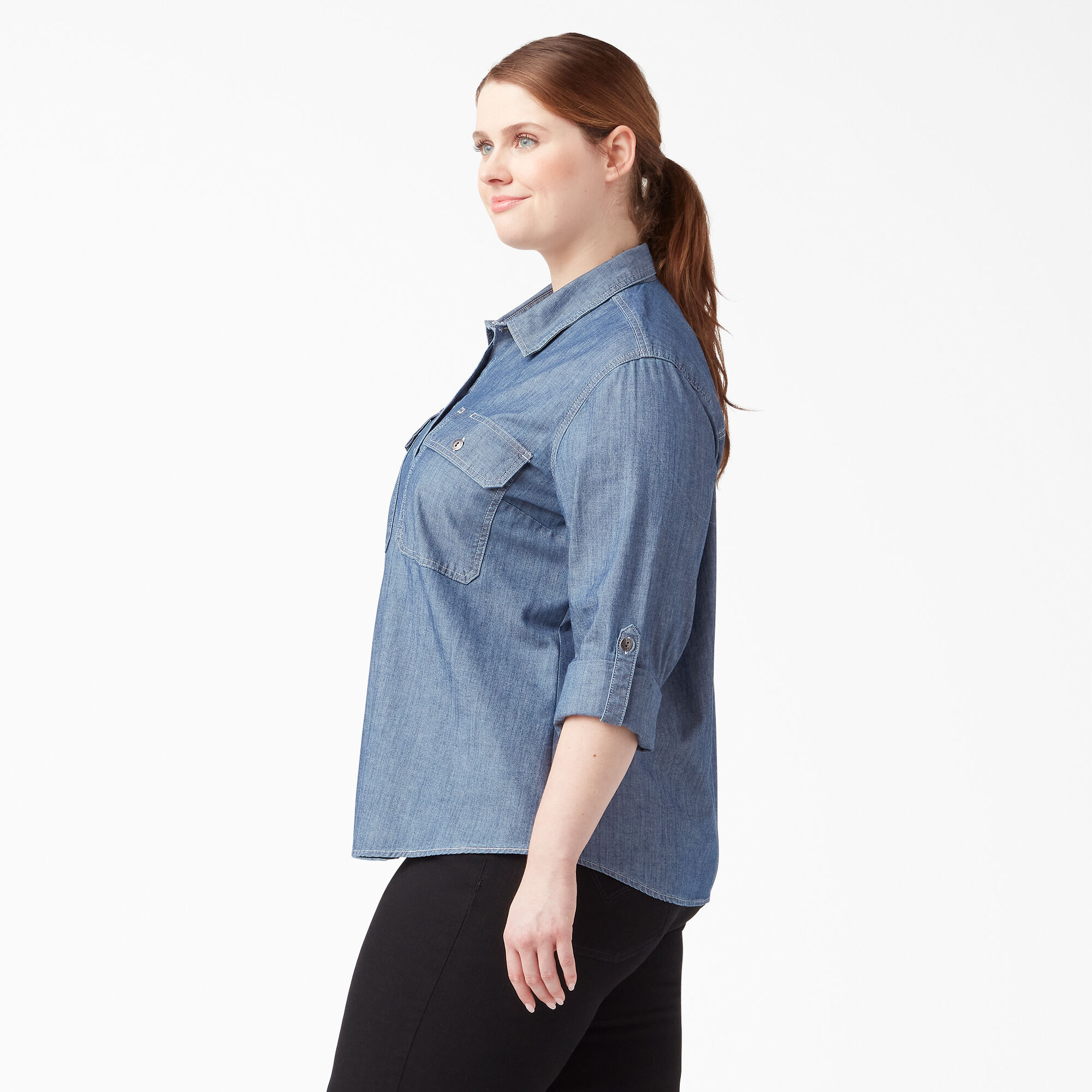 Women’s Plus Chambray Roll-Tab Work Shirt