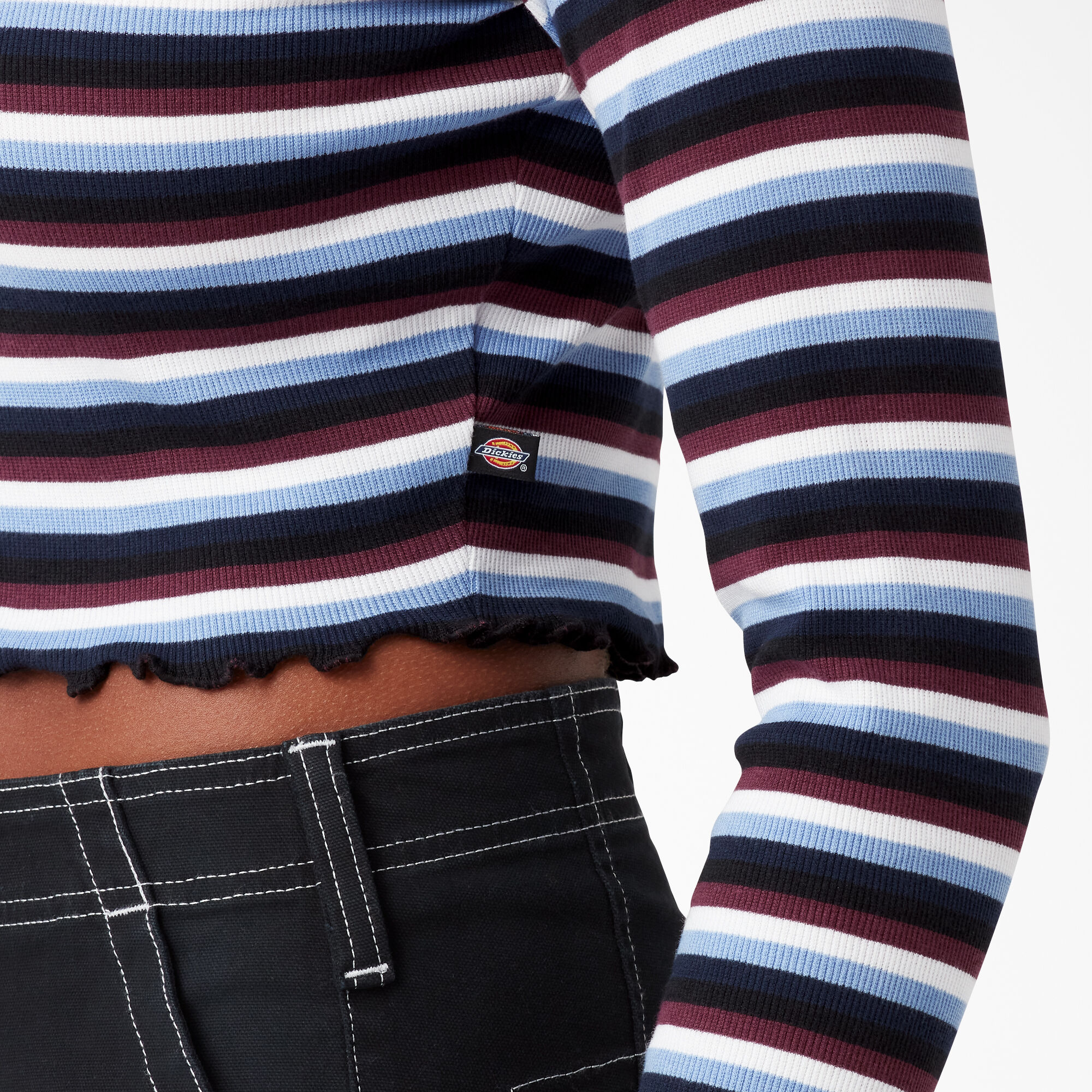 Women's Striped Long Sleeve Cropped T-Shirt