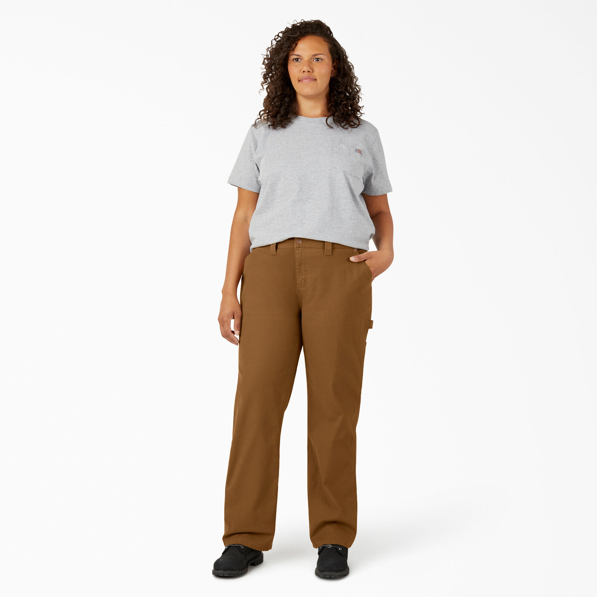 Women's Plus FLEX Relaxed Straight Fit Duck Carpenter Pants, Rinsed Brown Duck