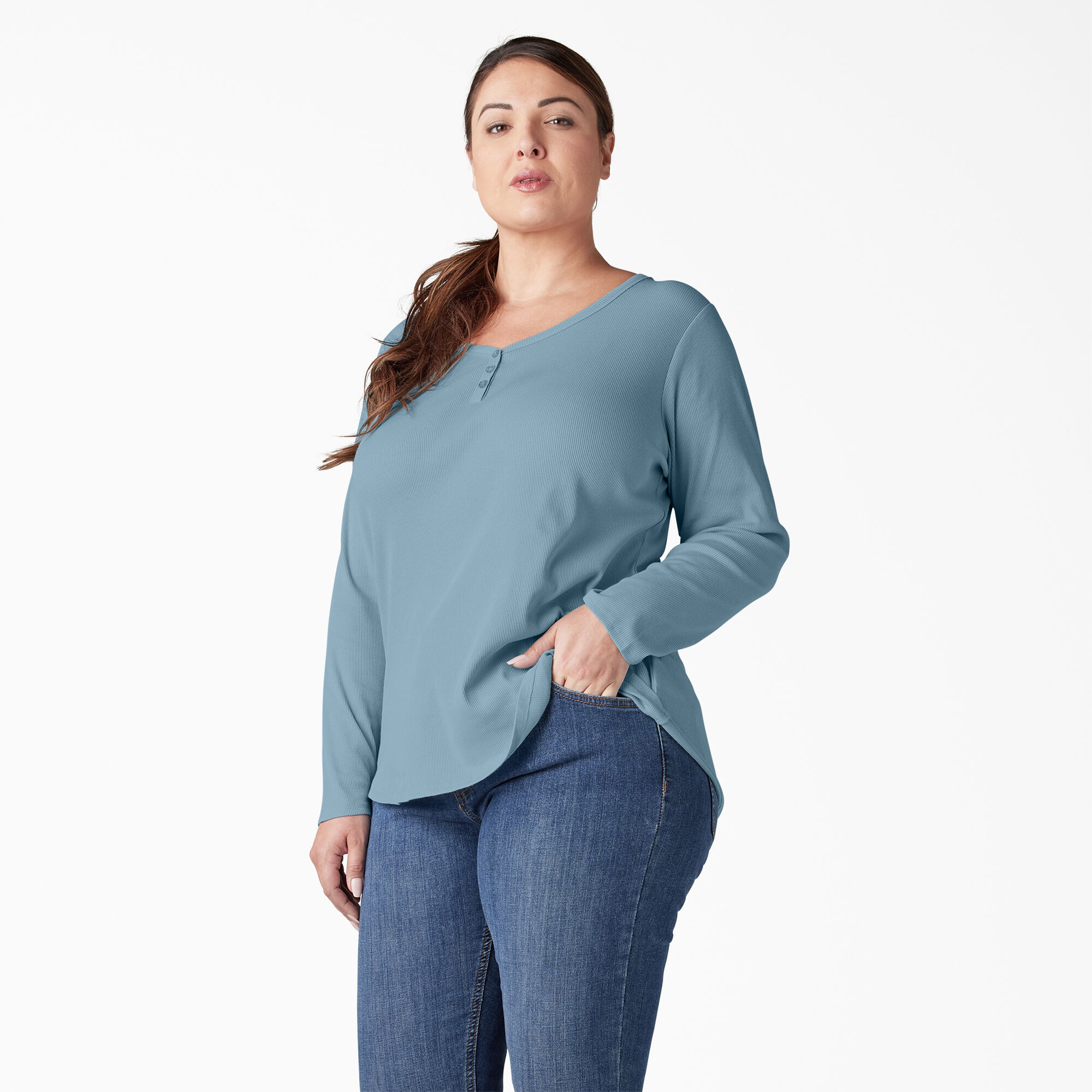 Women's Plus Henley Long Sleeve Shirt