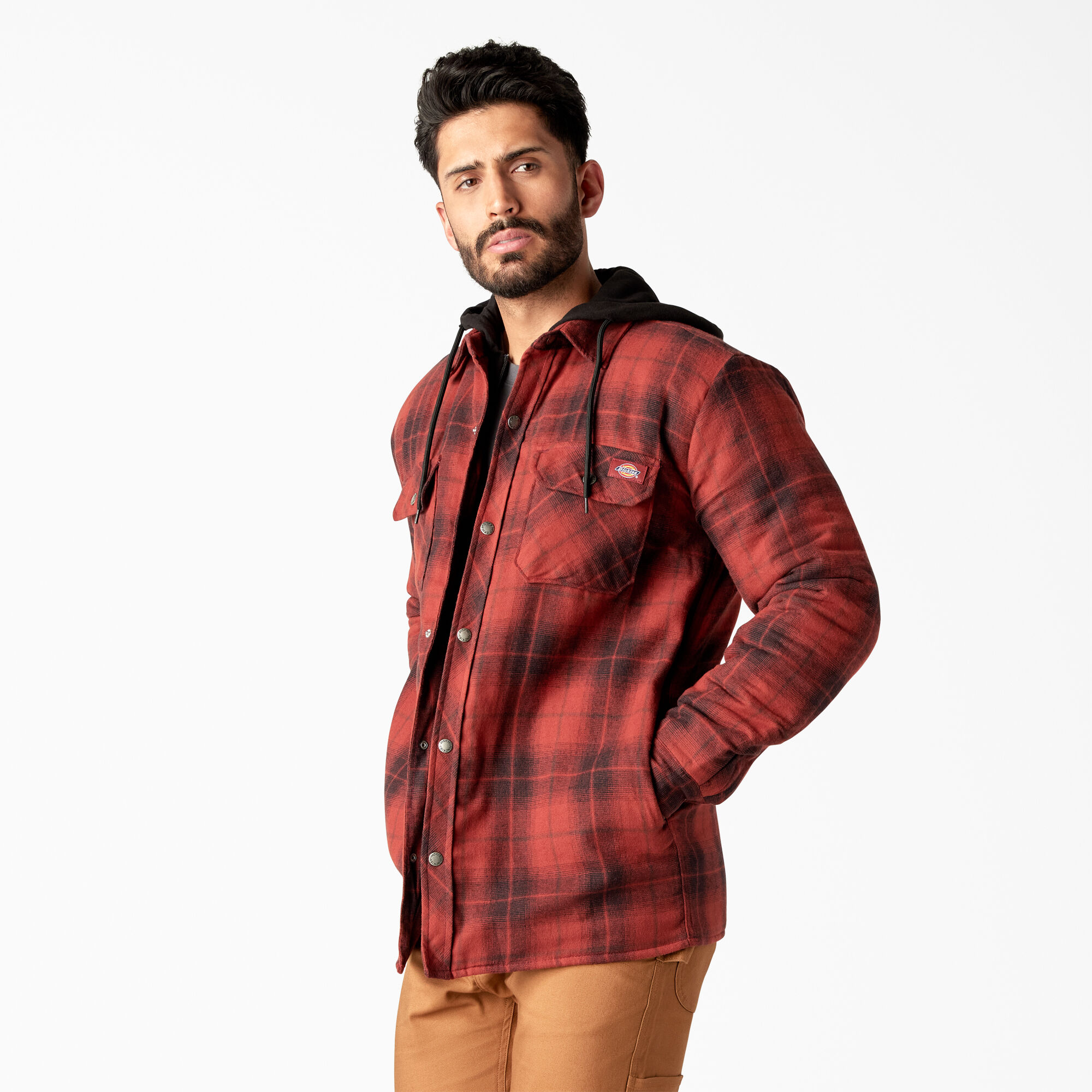 Water Repellent Flannel Hooded Shirt Jacket