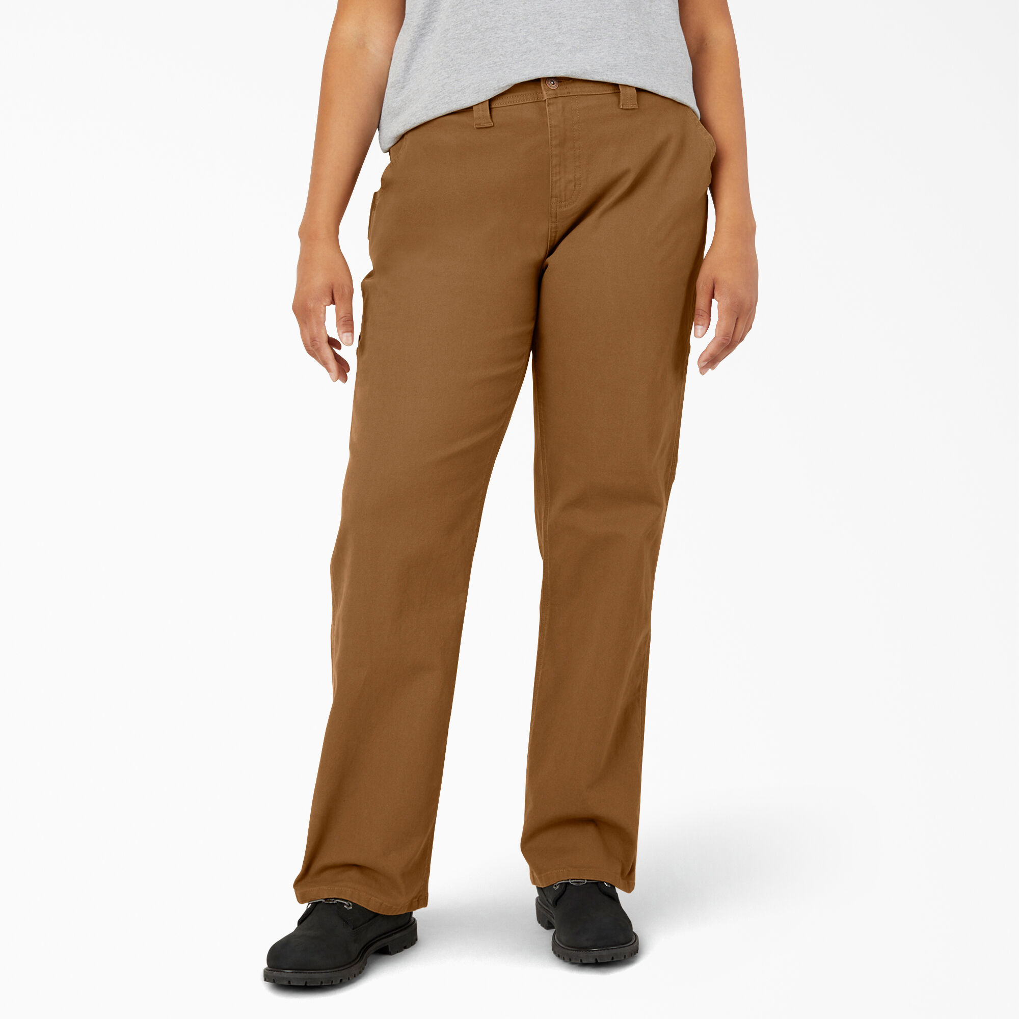 Women's Plus FLEX Relaxed Straight Fit Duck Carpenter Pants, Rinsed Brown Duck