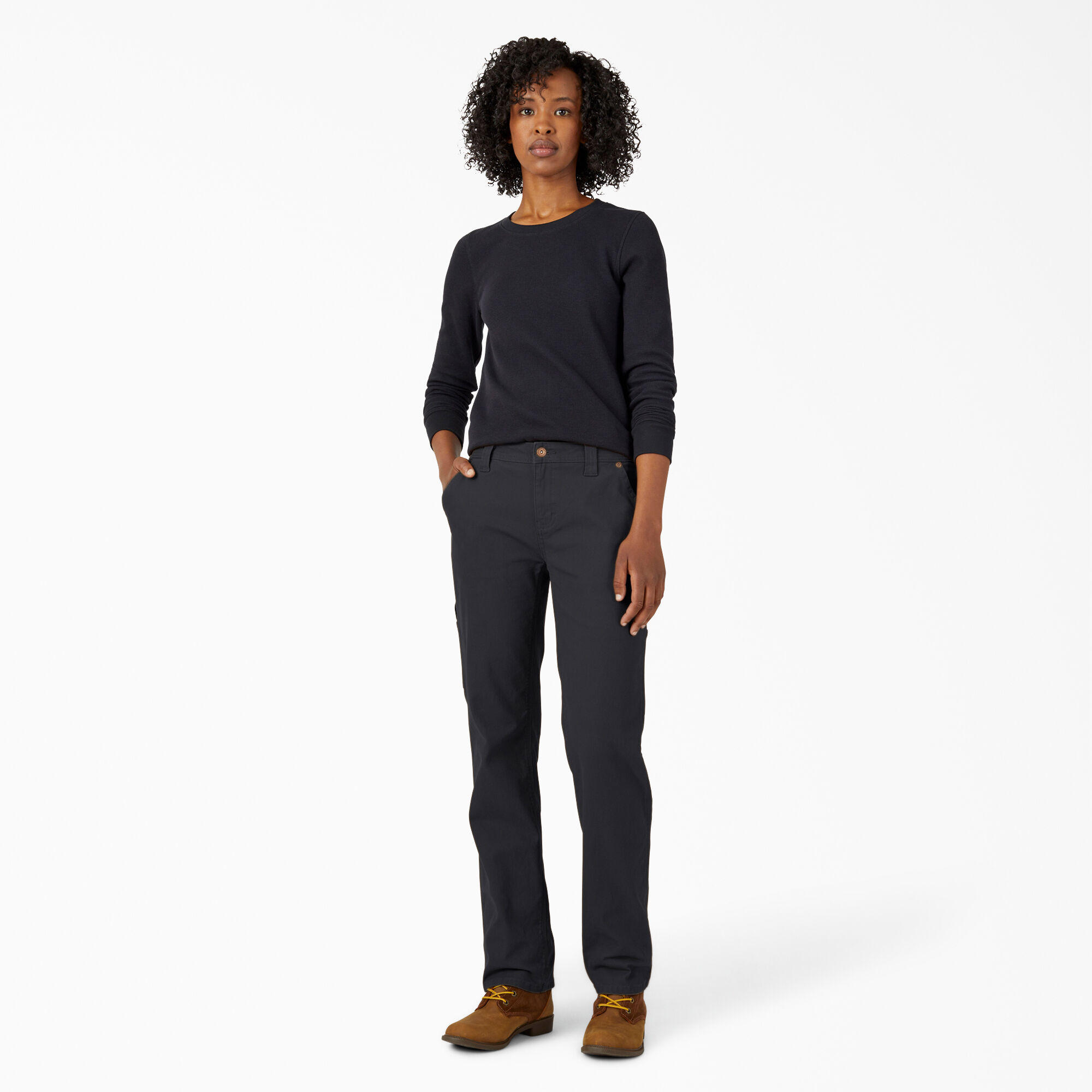 Women's FLEX Relaxed Straight Fit Duck Carpenter Pants, Rinsed Black