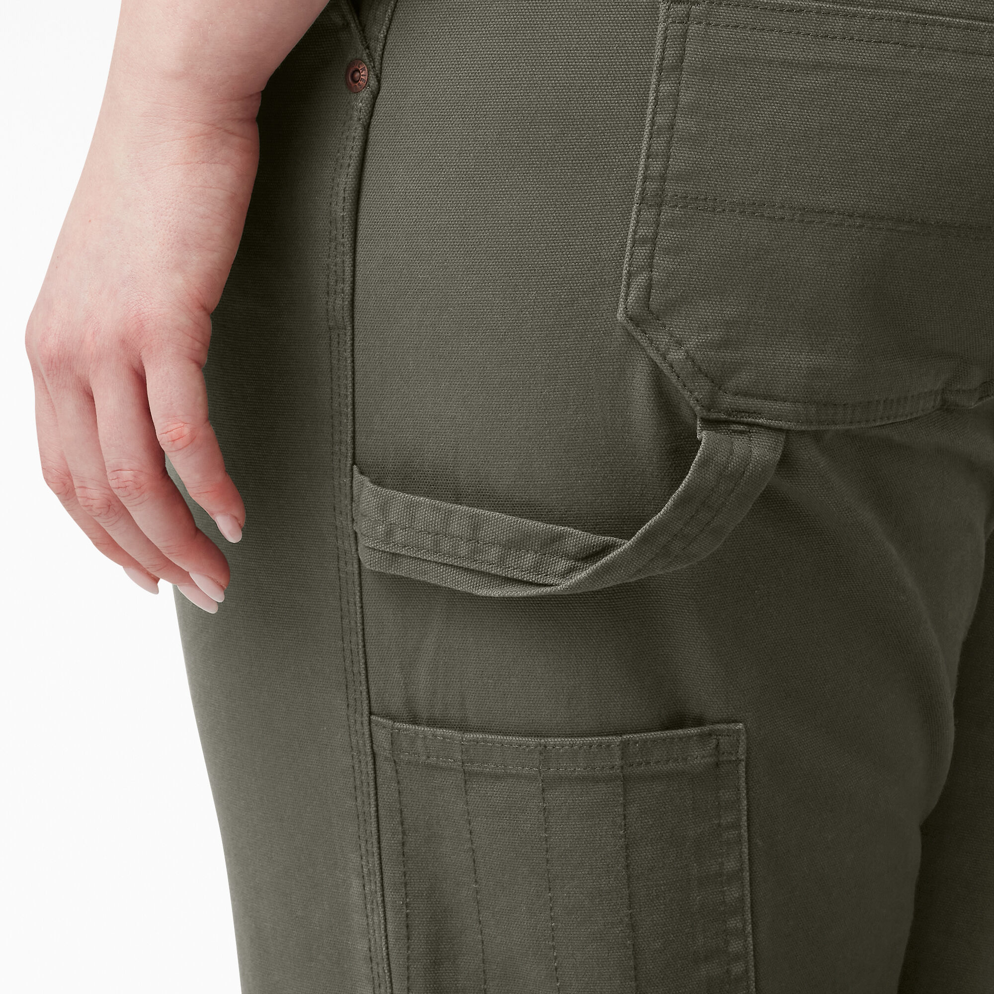 Women's Plus FLEX Relaxed Straight Fit Duck Carpenter Pants, Rinsed Moss Green