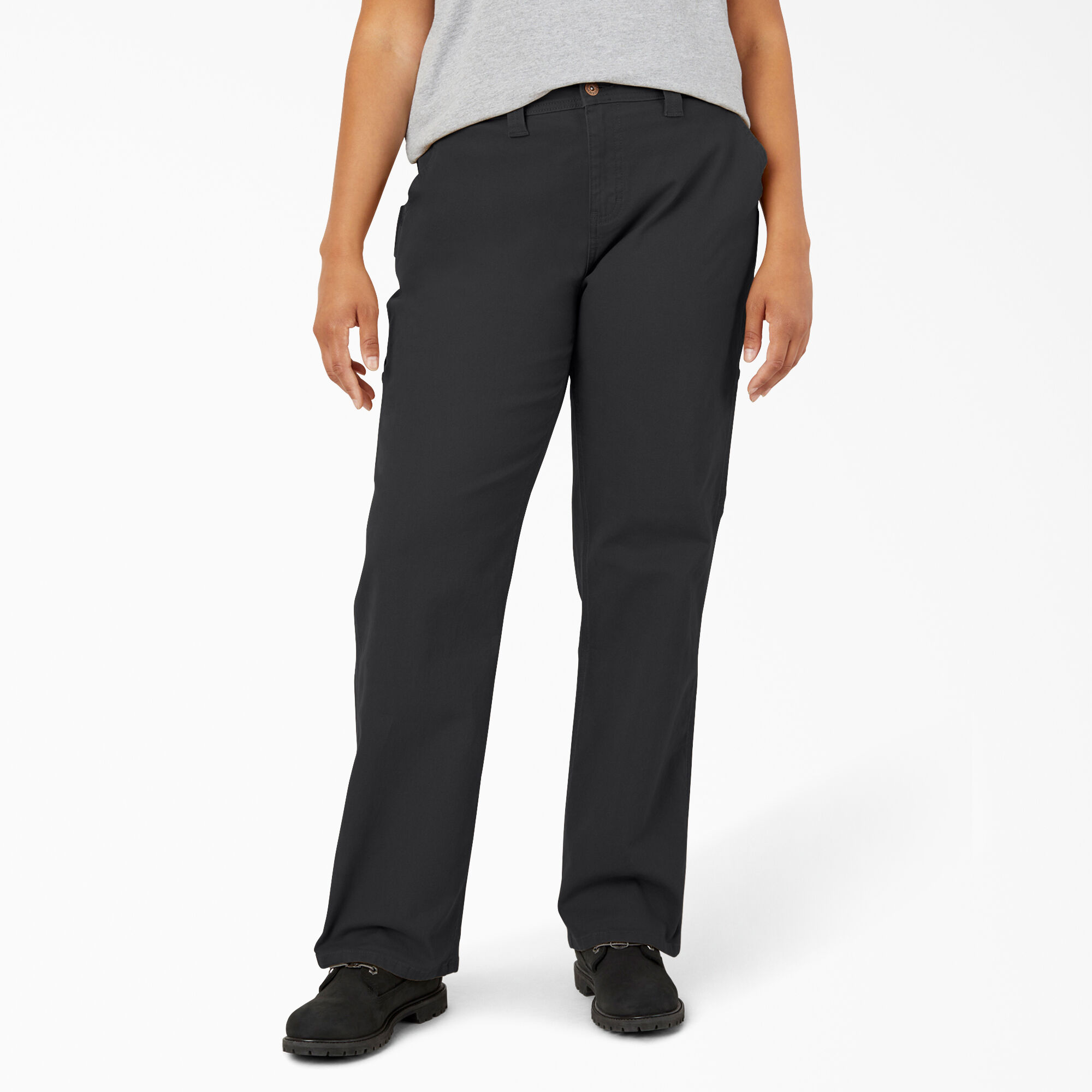 Women's Plus FLEX Relaxed Straight Fit Duck Carpenter Pants, Rinsed Black