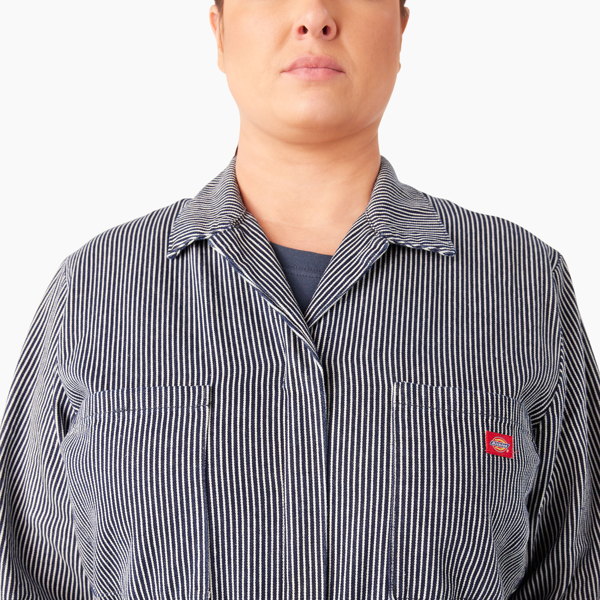 Women's Plus Relaxed Fit Long Sleeve Hickory Stripe Overalls