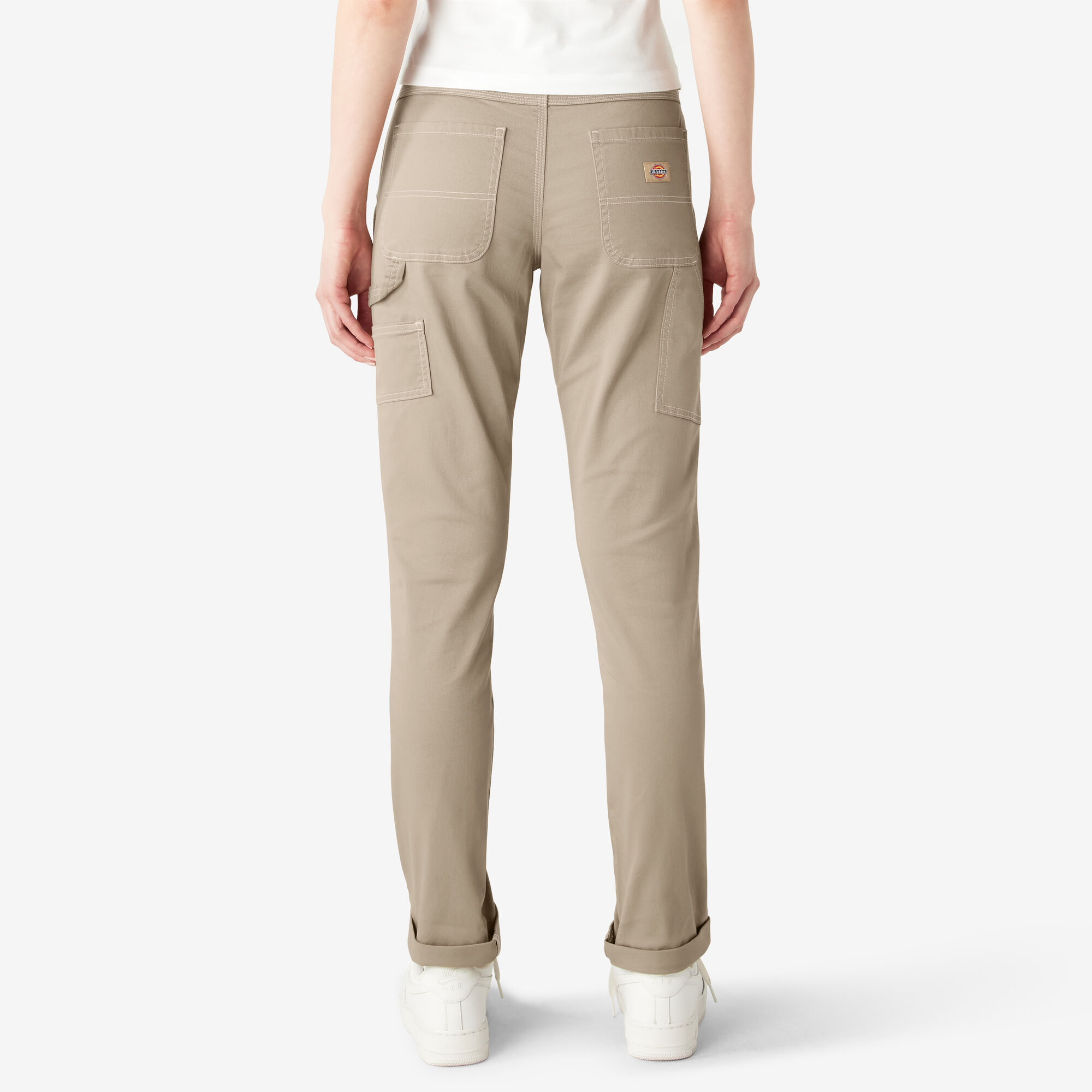 Women's Slim Straight Fit Roll Hem Carpenter Pants, Desert Sand
