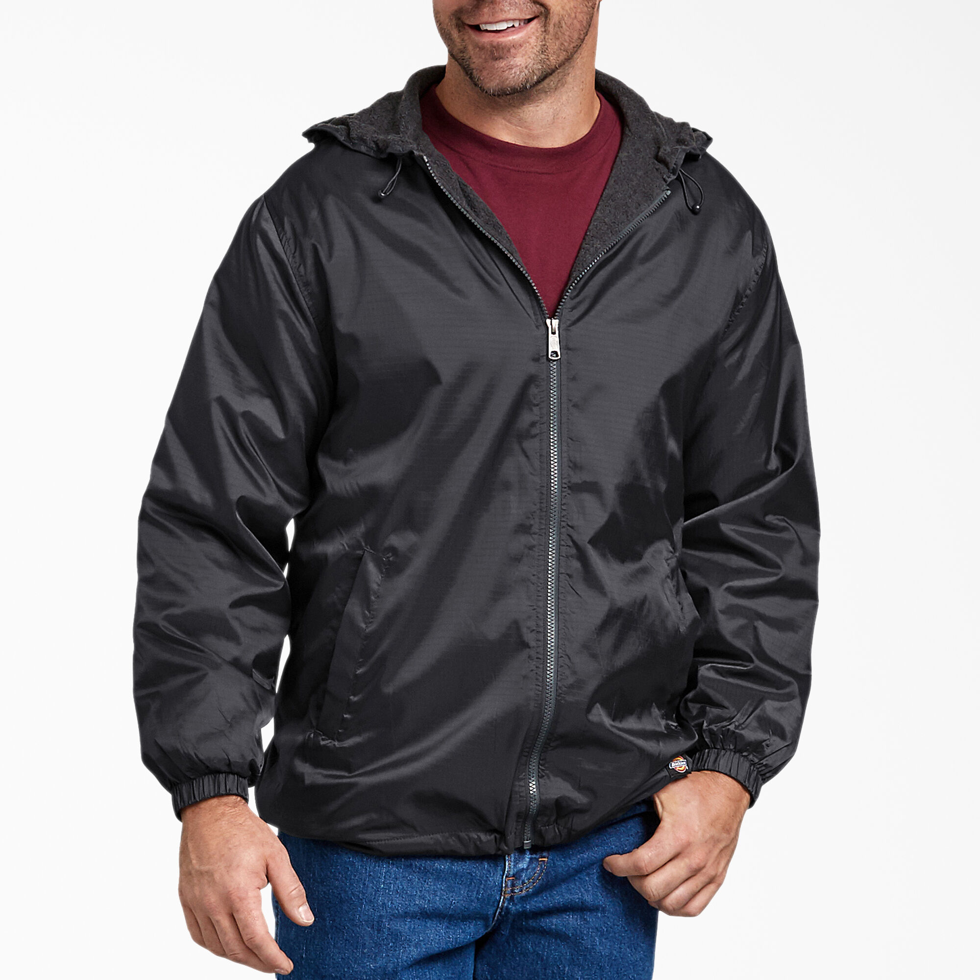 Fleece Lined Nylon Hooded Jacket