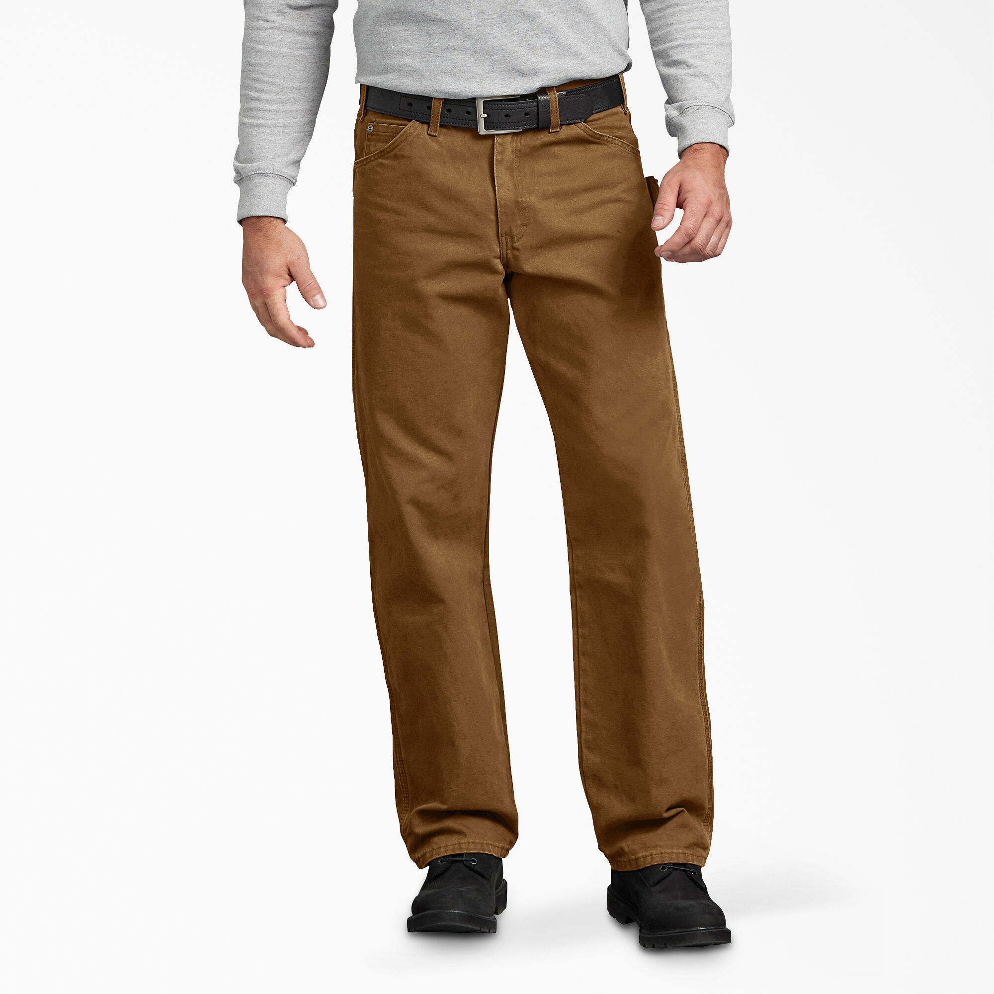 Relaxed Fit Straight Leg Sanded Duck Carpenter Pants, Rinsed Brown Duck