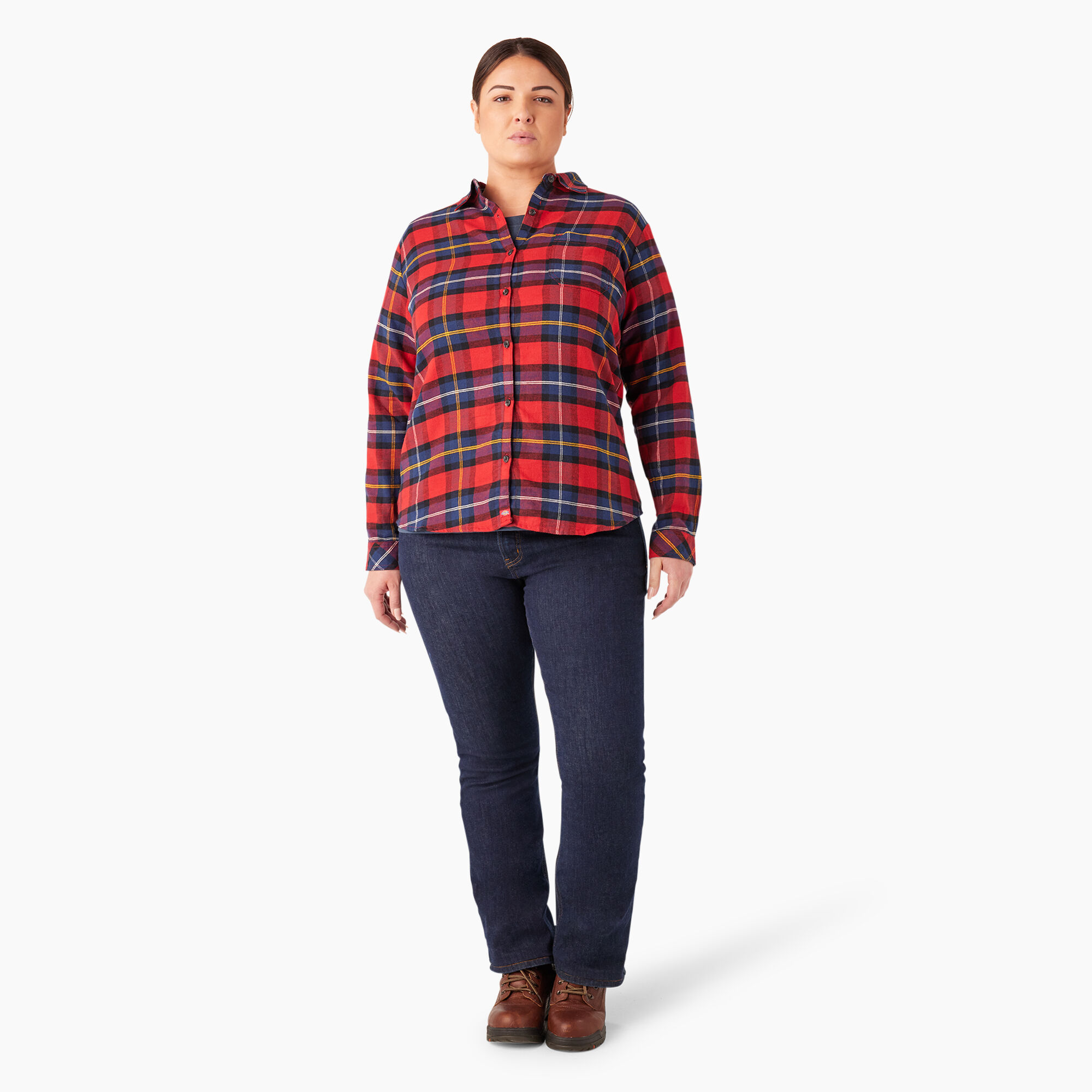 Women's Plus Long Sleeve Plaid Flannel Shirt