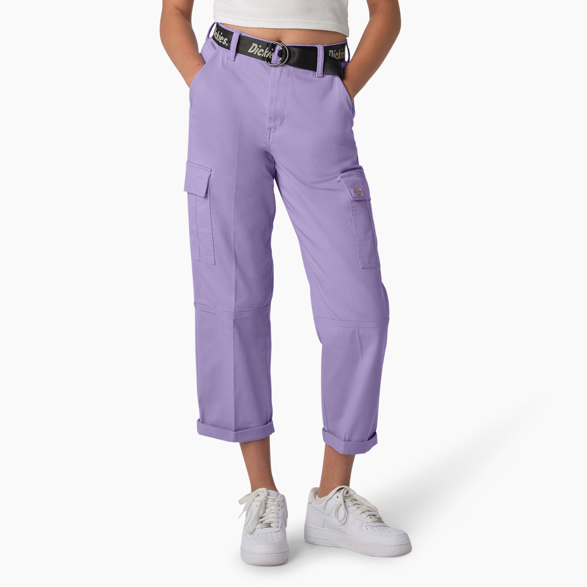 Women's Relaxed Fit Contrast Stitch Cropped Cargo Pants