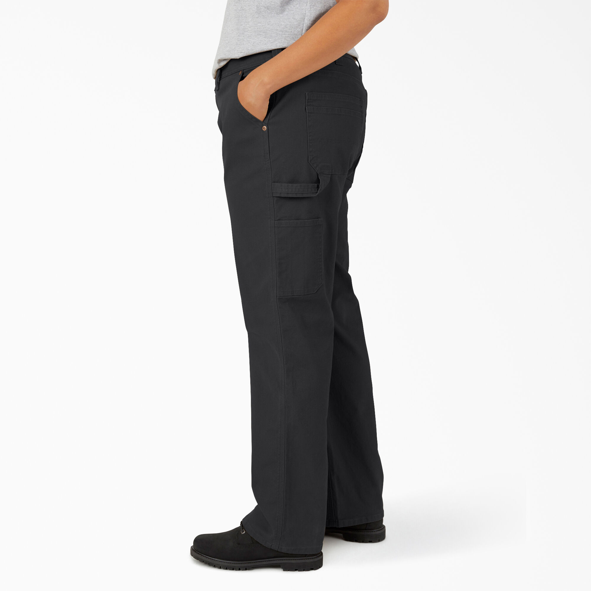 Women's Plus FLEX Relaxed Straight Fit Duck Carpenter Pants, Rinsed Black