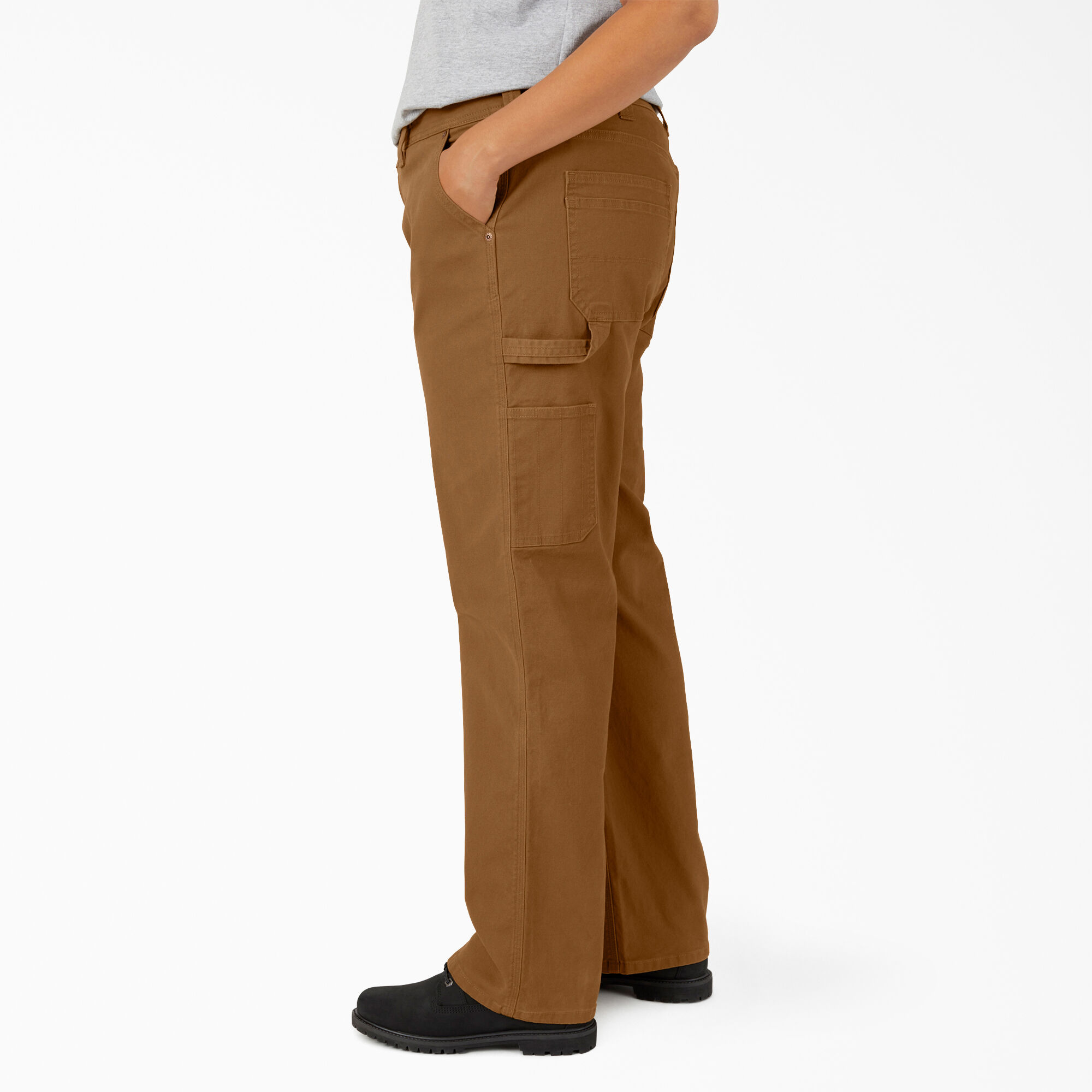 Women's Plus FLEX Relaxed Straight Fit Duck Carpenter Pants, Rinsed Brown Duck