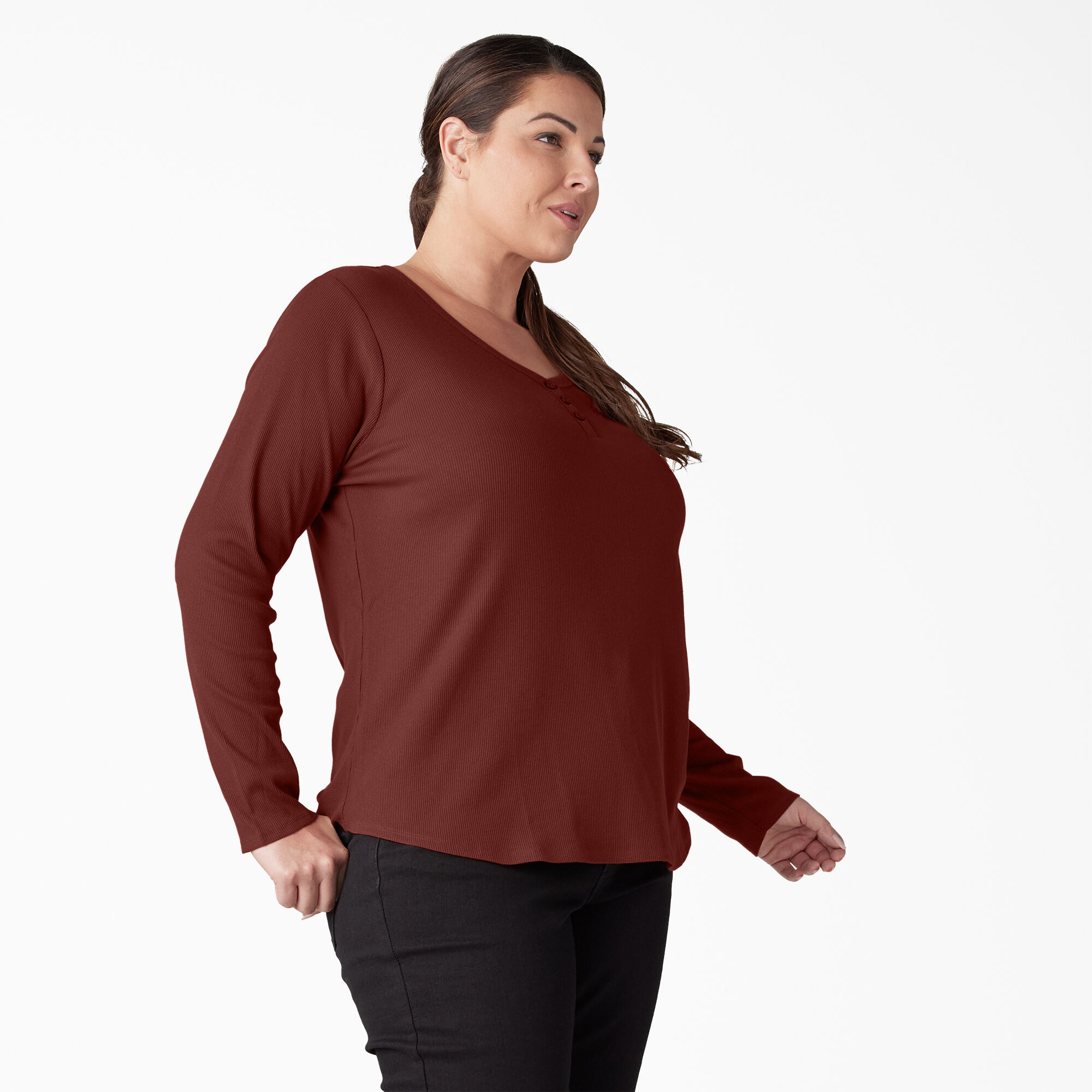 Women's Plus Henley Long Sleeve Shirt