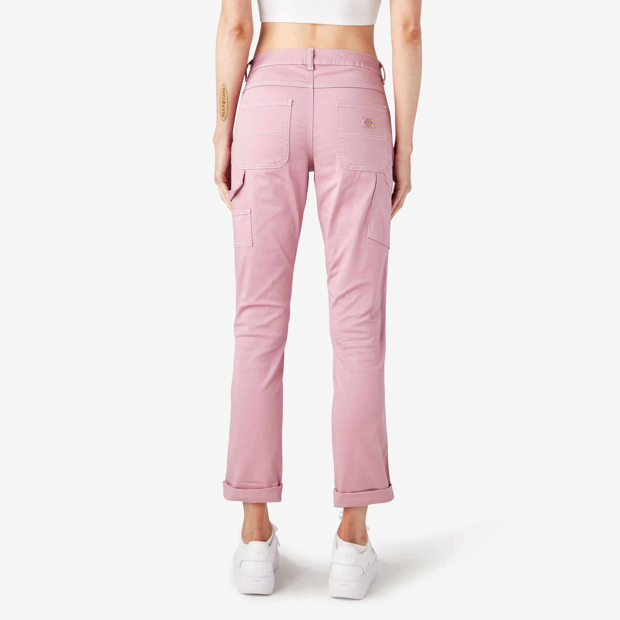 Women's Slim Straight Fit Roll Hem Carpenter Pants, Foxglove