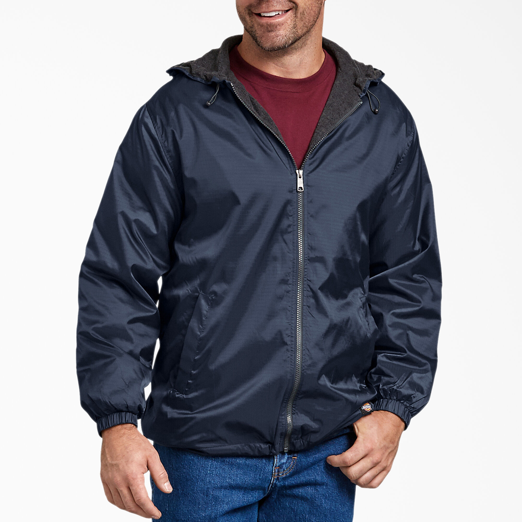 Fleece Lined Nylon Hooded Jacket