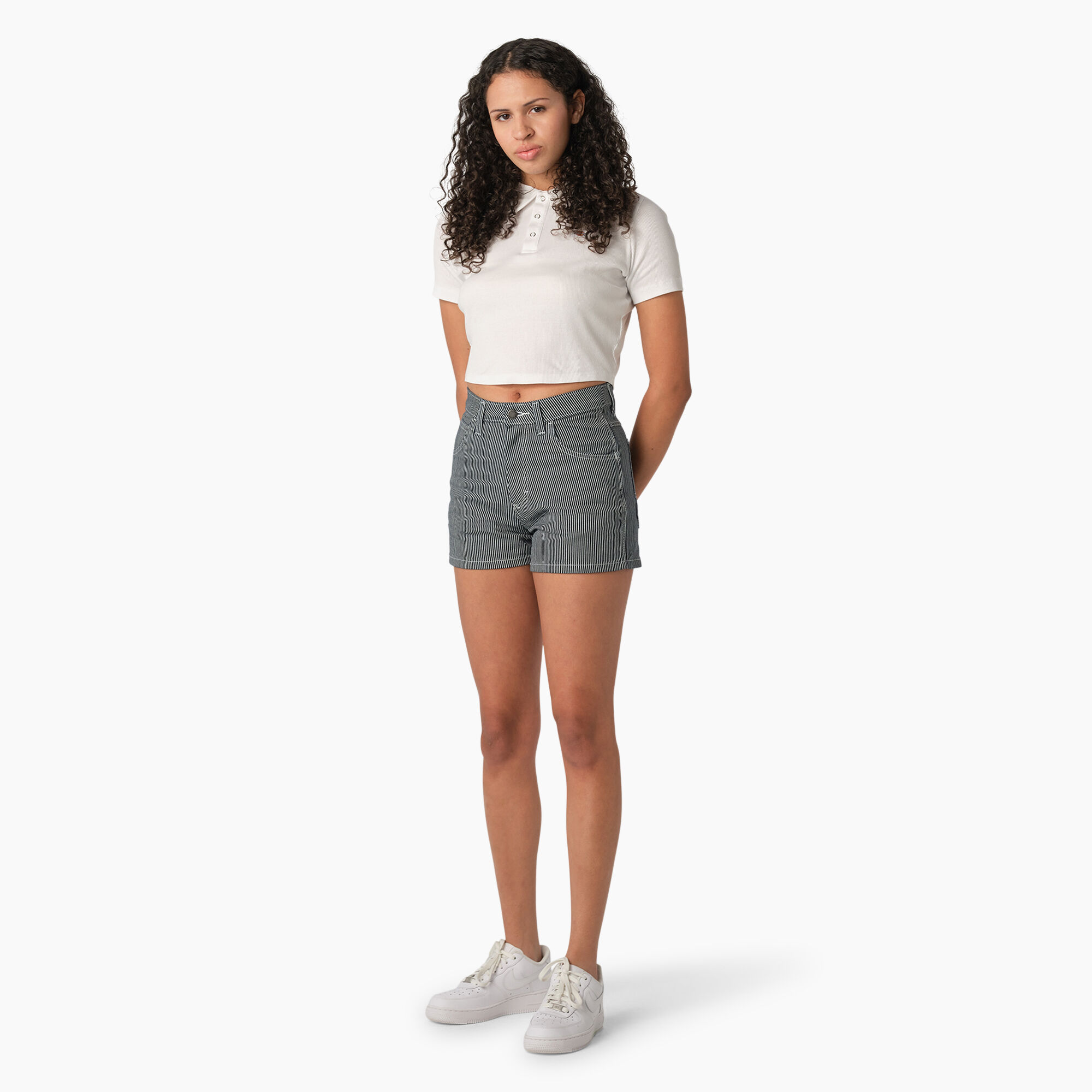 Women's Hickory Stripe Carpenter Shorts, 3