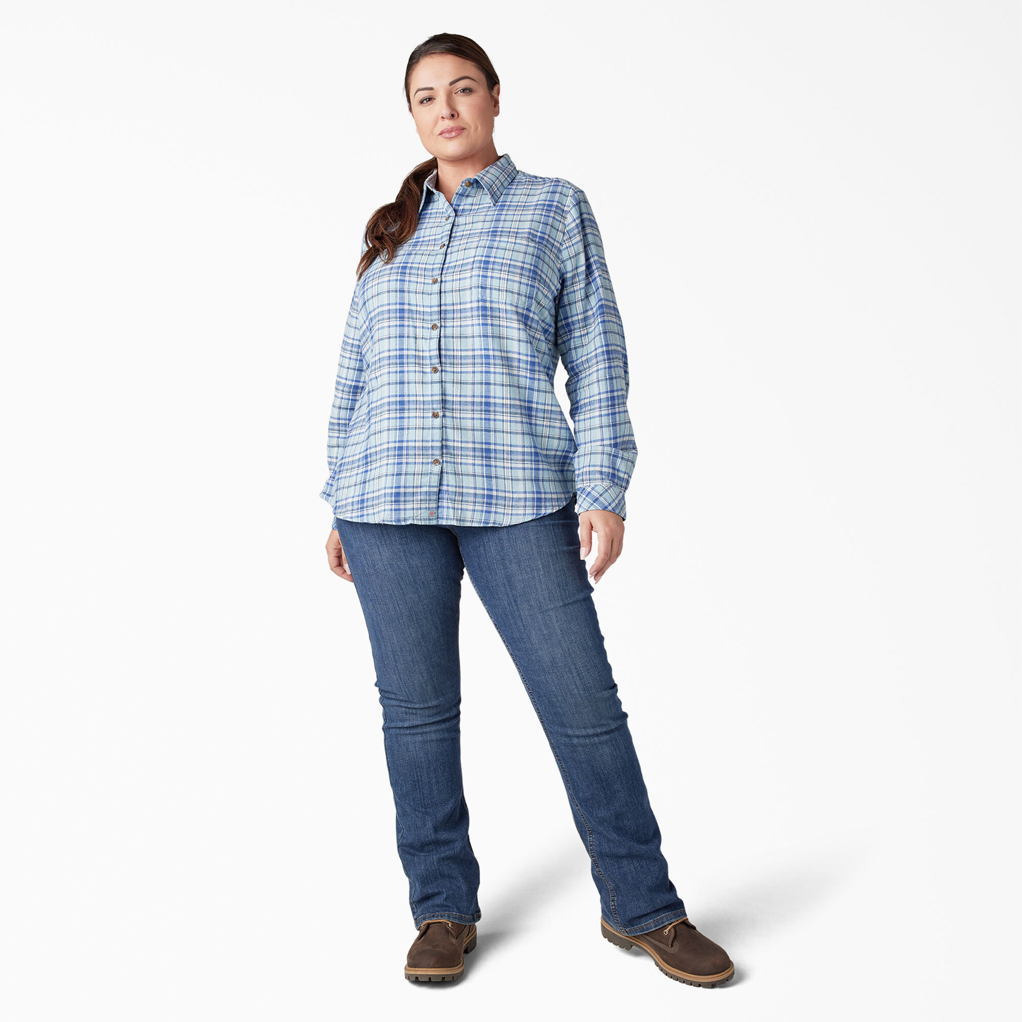 Women's Plus Long Sleeve Plaid Flannel Shirt