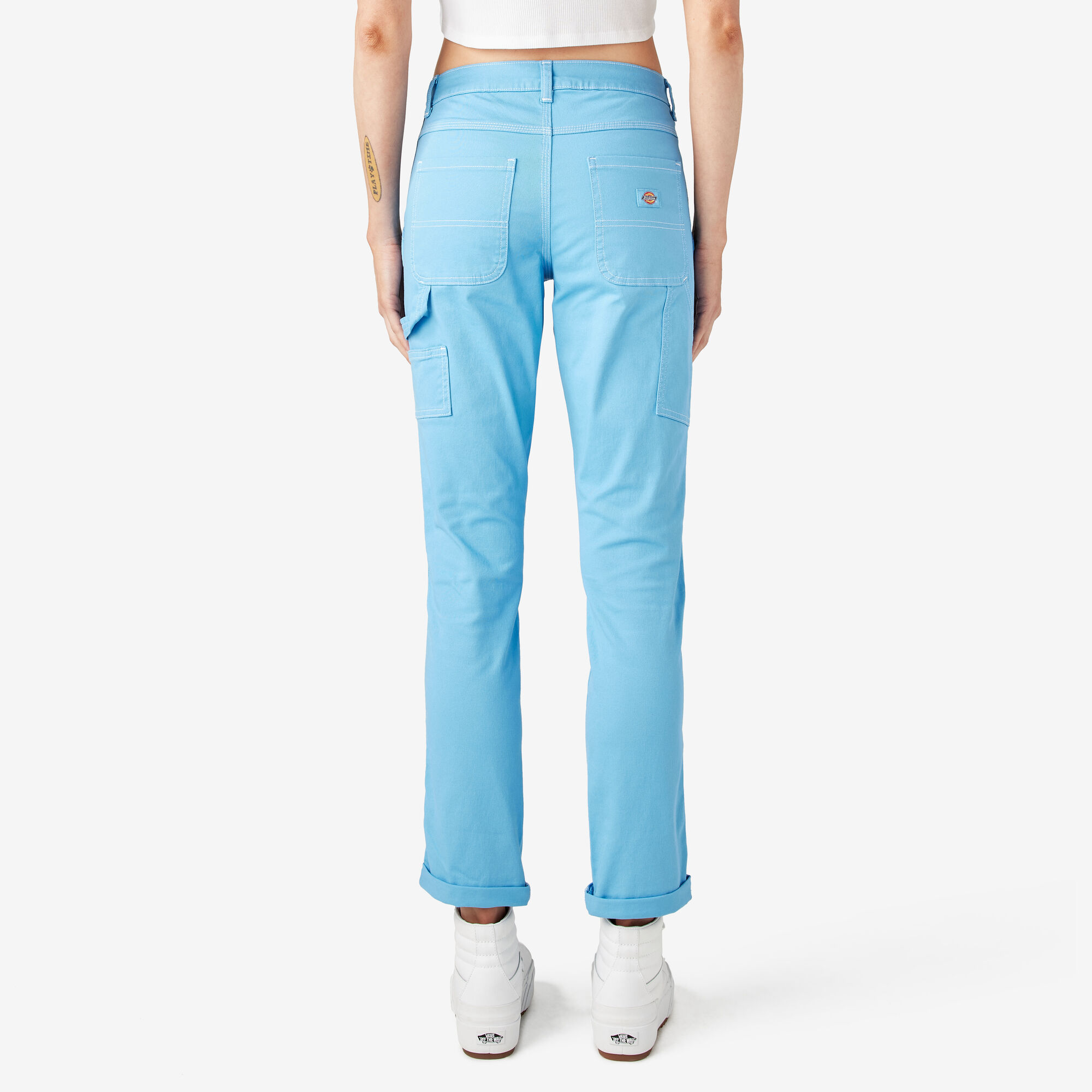 Women's Slim Straight Fit Roll Hem Carpenter Pants, Azure Blue