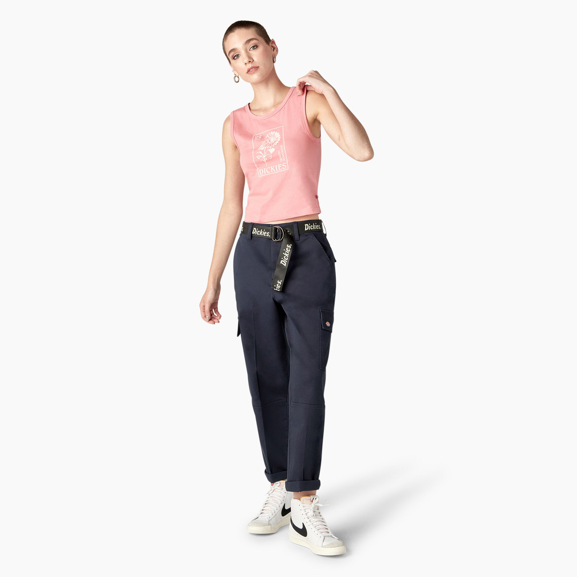 Women's Relaxed Fit Contrast Stitch Cropped Cargo Pants