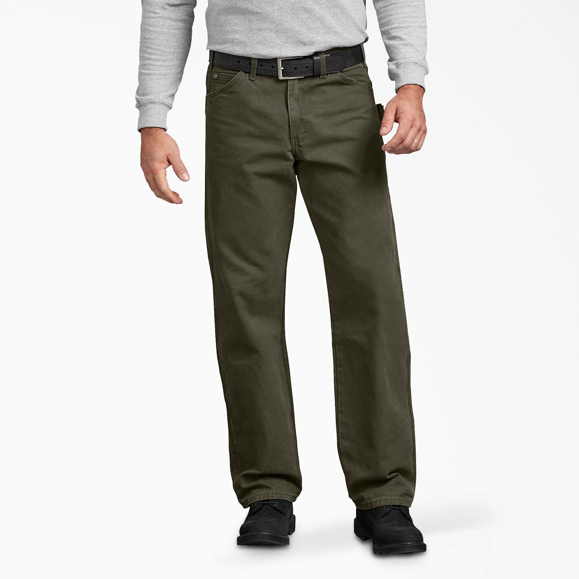 Relaxed Fit Straight Leg Sanded Duck Carpenter Pants, Rinsed Moss Green