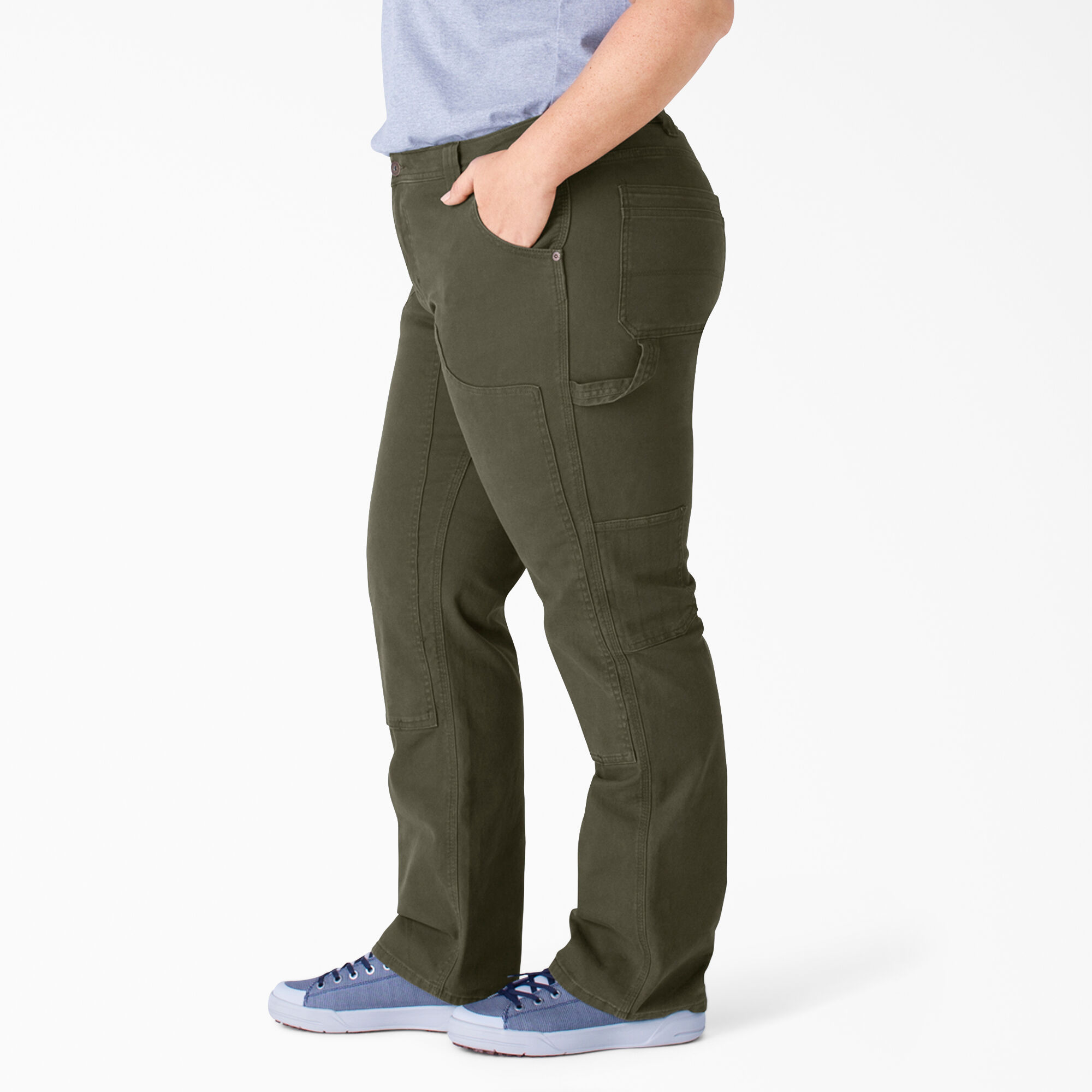 Women's Plus FLEX Relaxed Fit Duck Carpenter Pants, Rinsed Moss Green