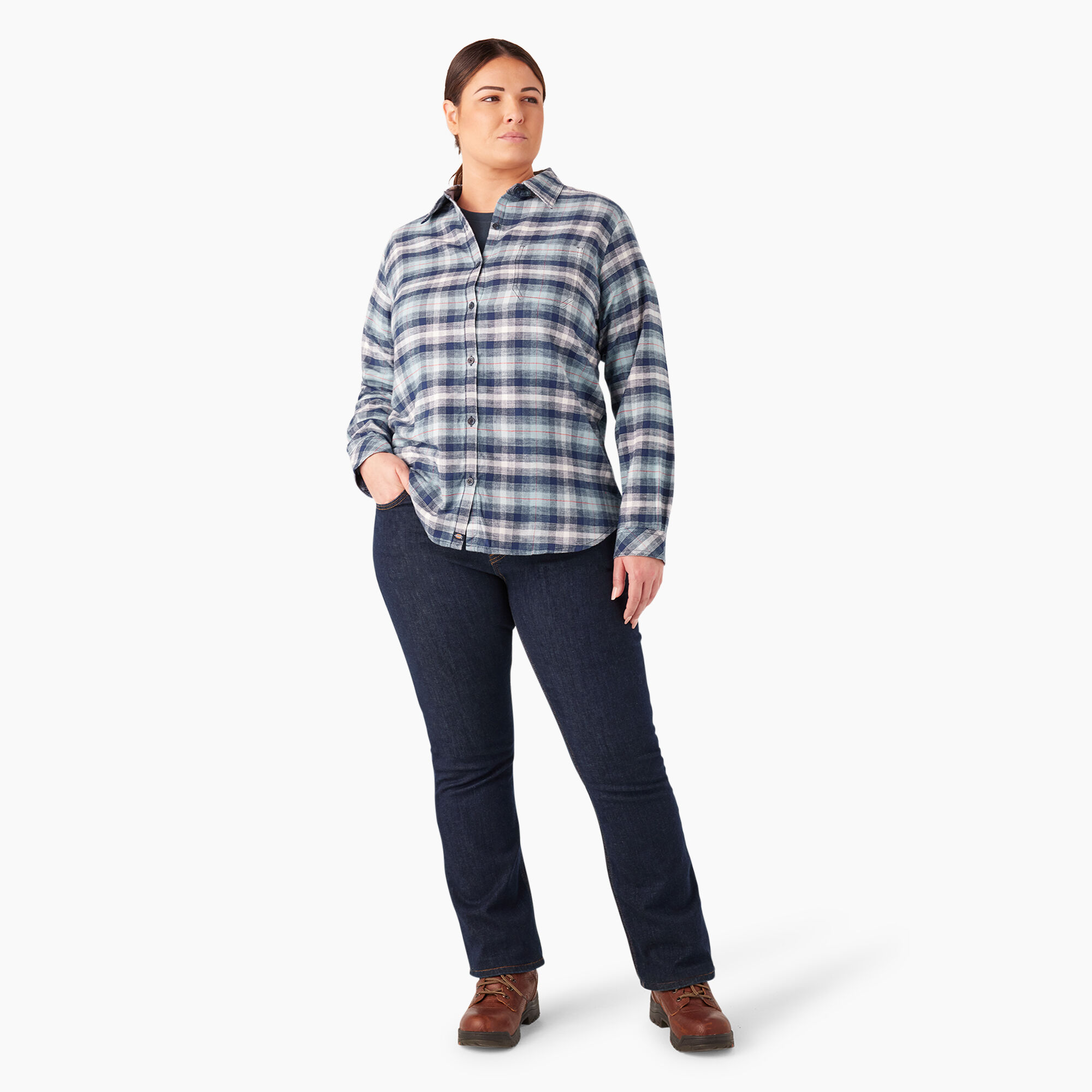 Women's Plus Long Sleeve Plaid Flannel Shirt