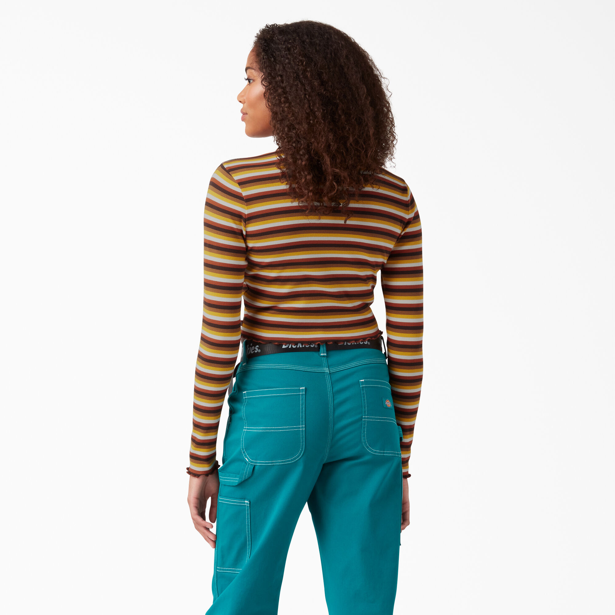 Women's Striped Long Sleeve Cropped T-Shirt